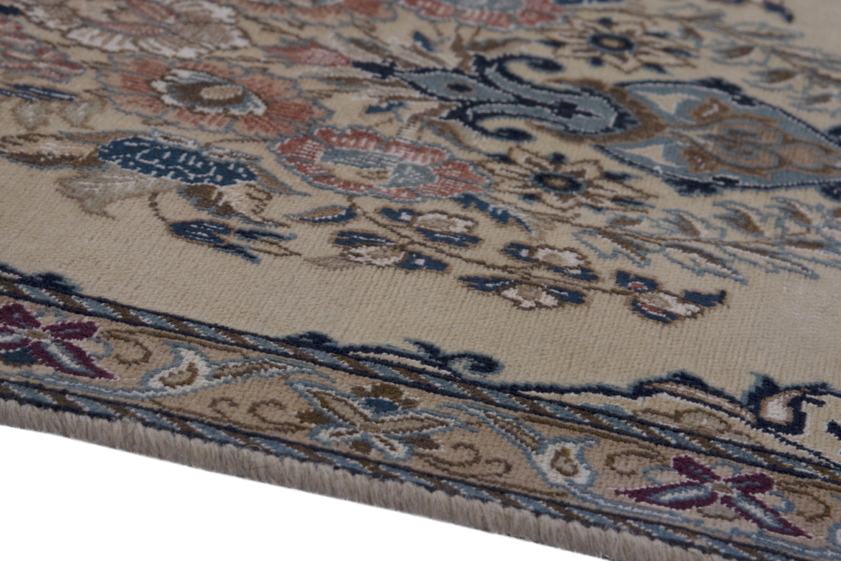 Persian Nain runner rug in cream and muted pink, view 8 of 17
