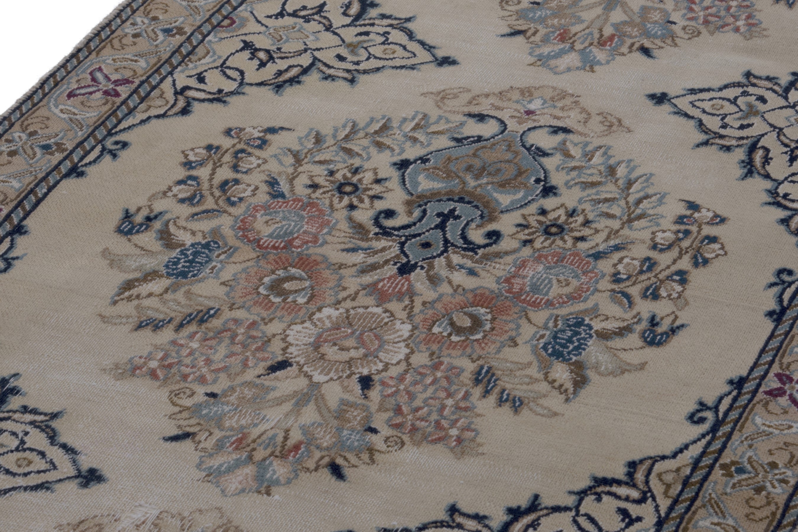 Persian Nain runner rug in cream and muted pink, view 9 of 17