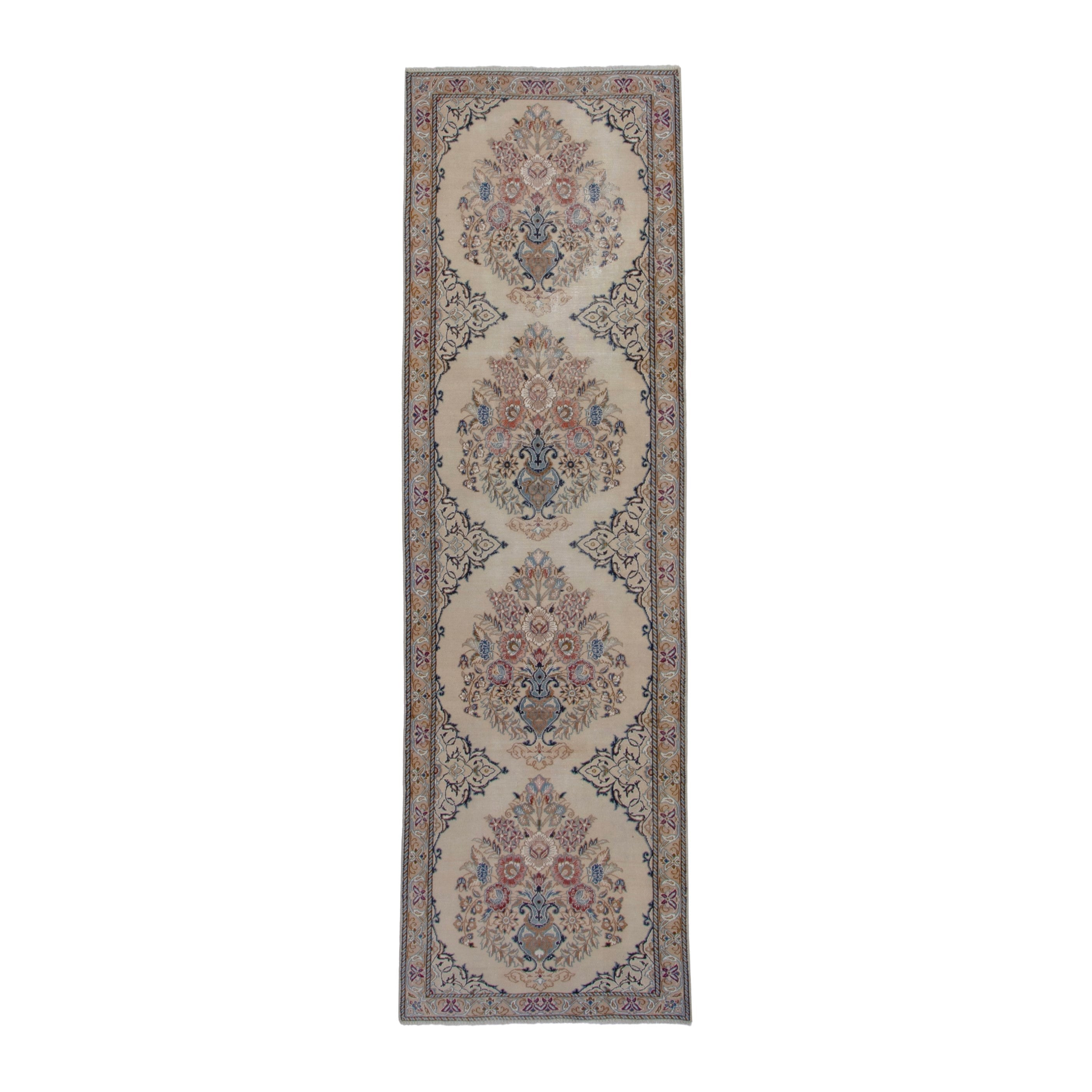 Persian Nain runner rug in cream and muted pink, 2'7" x 9'4"