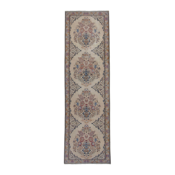 Persian Nain runner rug in cream and muted pink, 2'7" x 9'4"