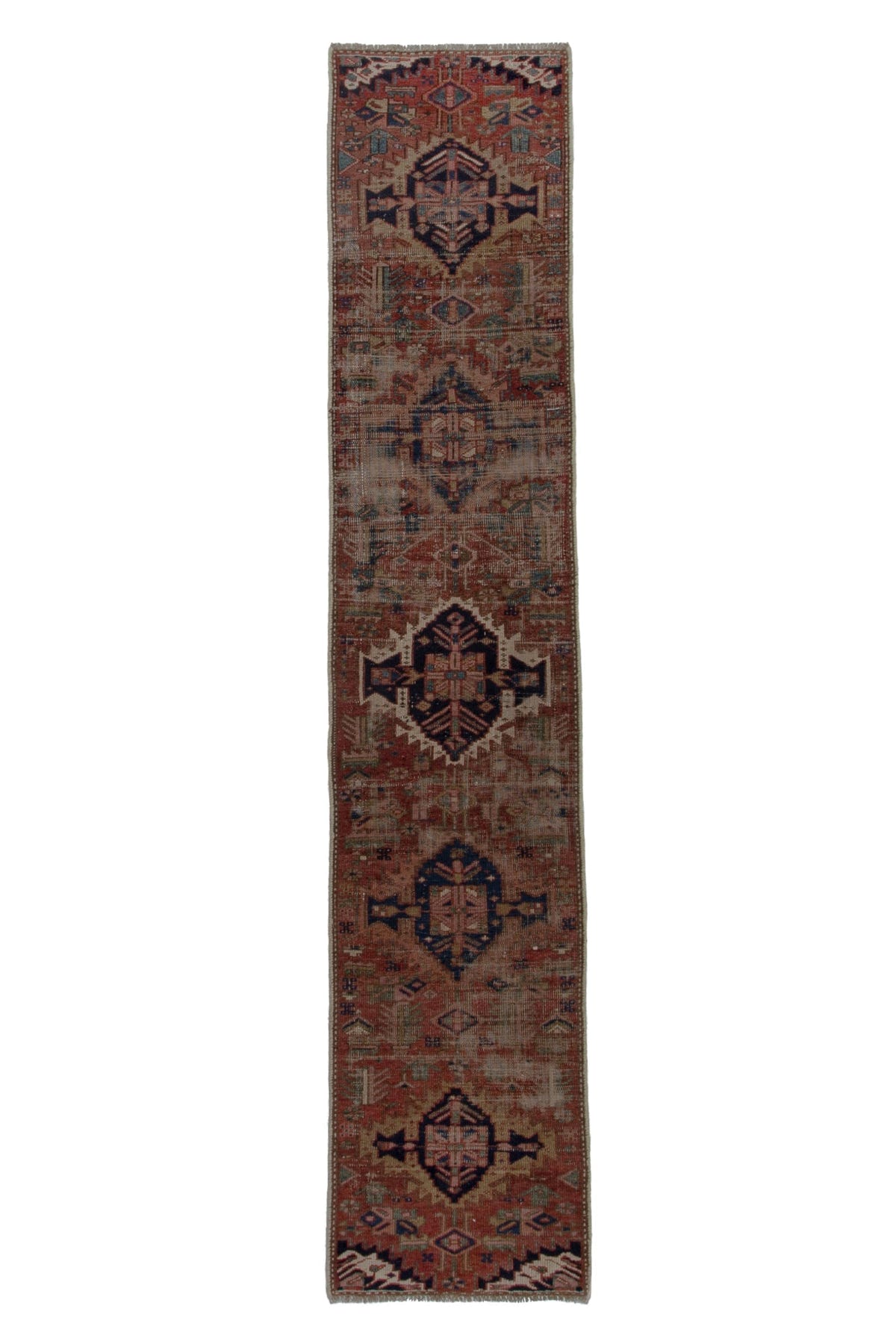 Turkish Anatolian runner rug in terracotta and navy, view 2 of 18
