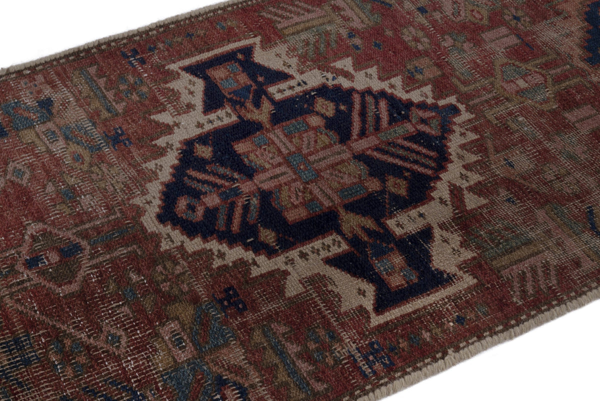 Turkish Anatolian runner rug in terracotta and navy, view 13 of 18