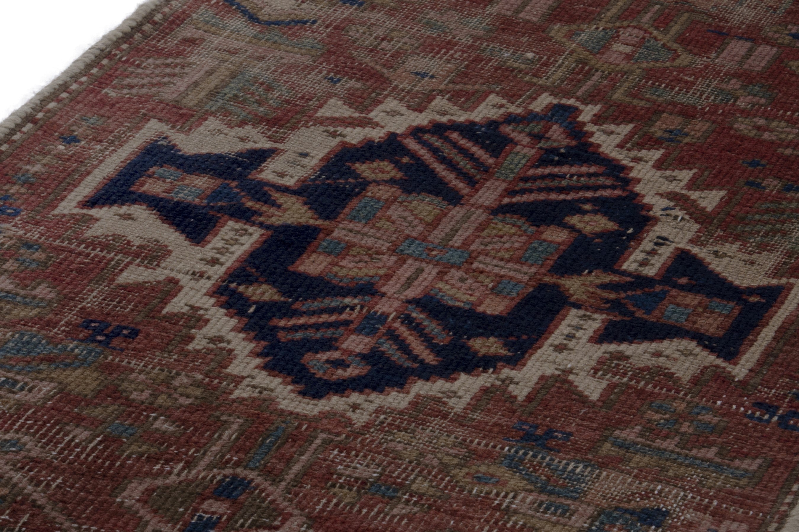 Turkish Anatolian runner rug in terracotta and navy, view 9 of 17