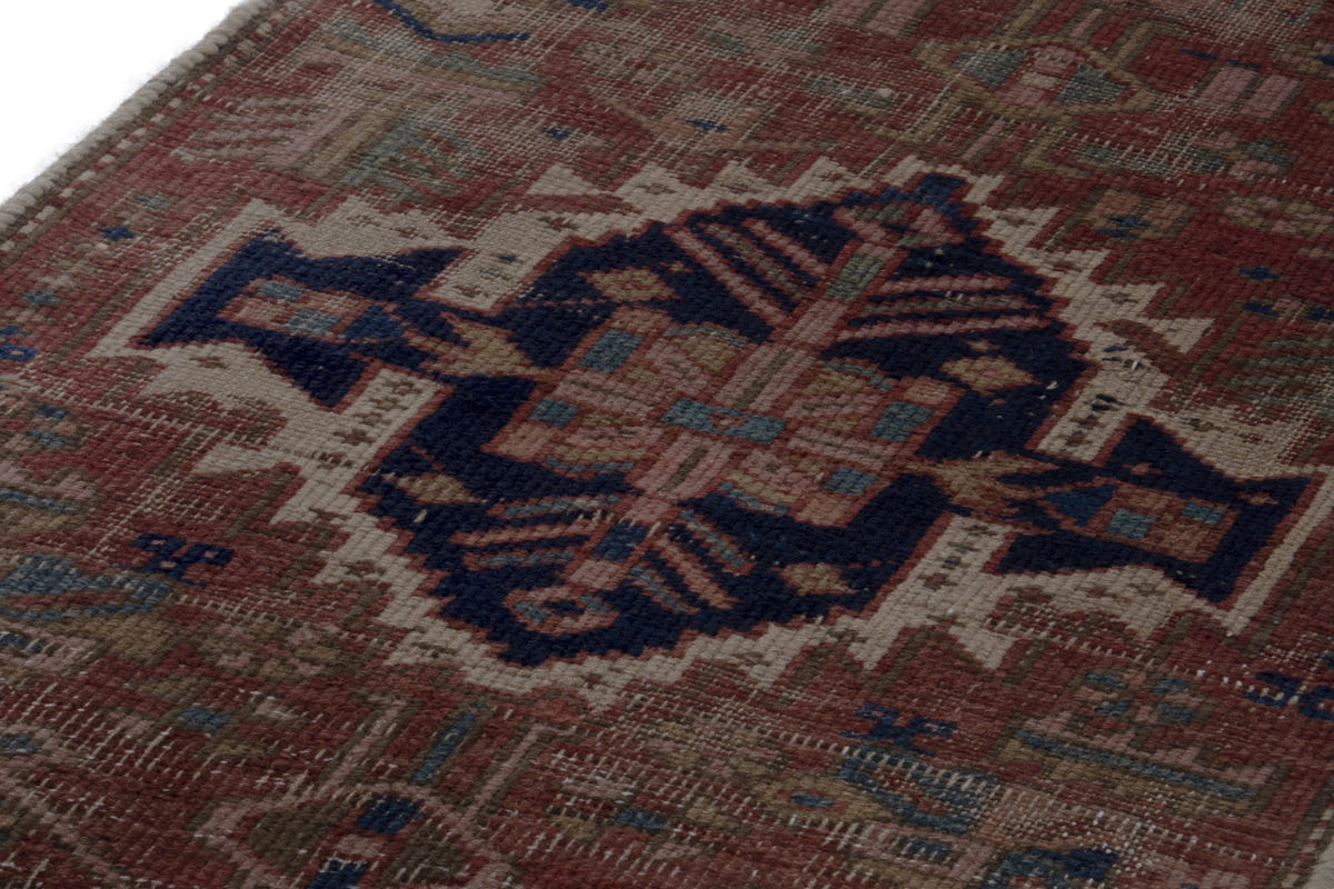 Turkish Anatolian runner rug in terracotta and navy, view 18 of 18