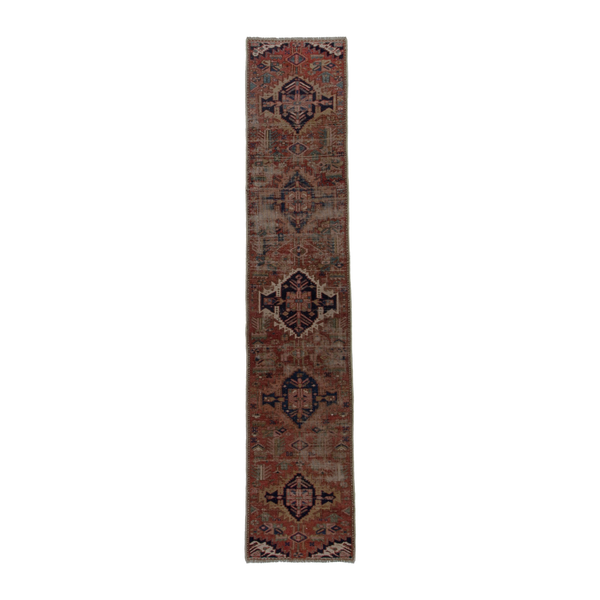 Turkish Anatolian runner rug in terracotta and navy, 1'11" x 9'6"