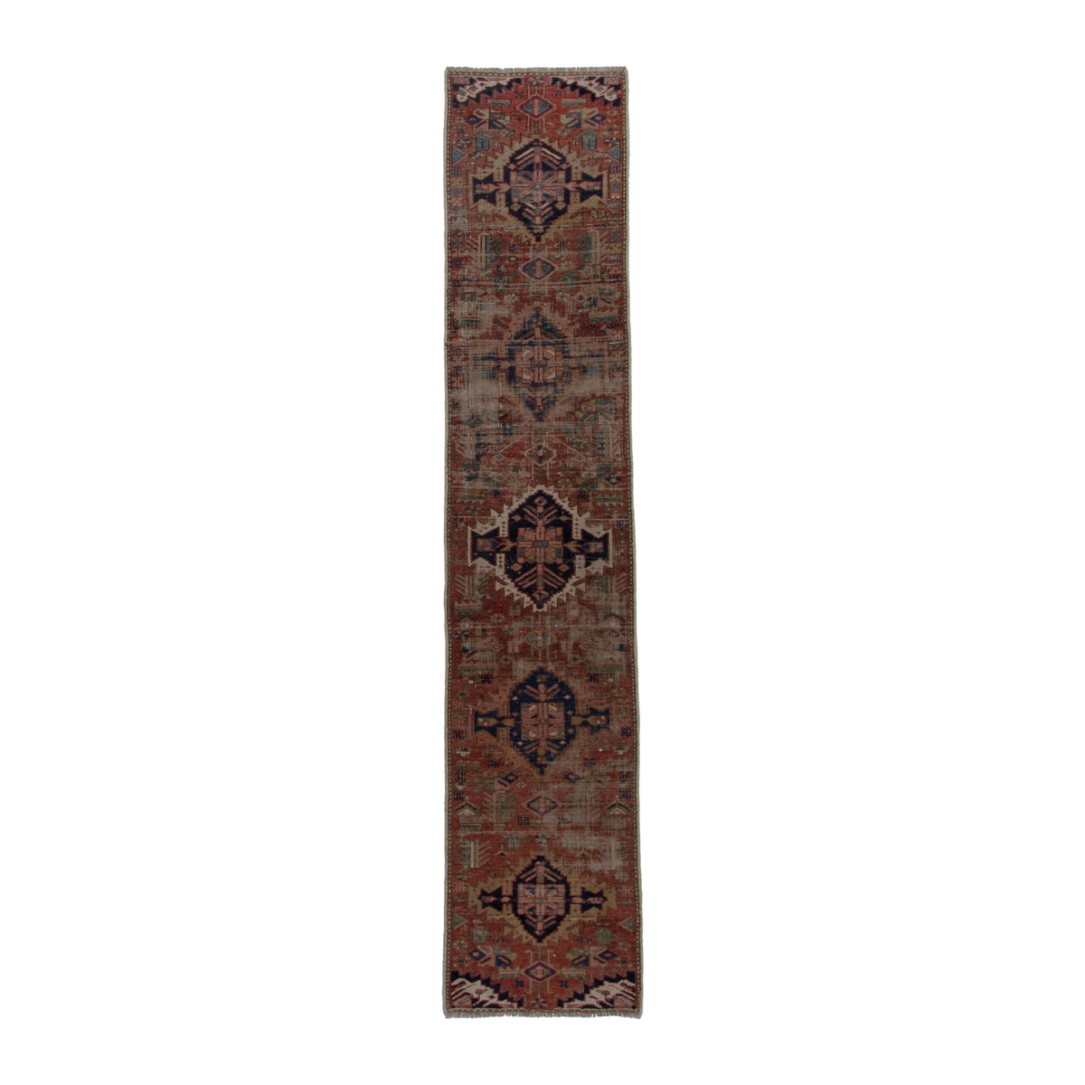 Turkish Anatolian runner rug in terracotta and navy, 1'11" x 9'6"