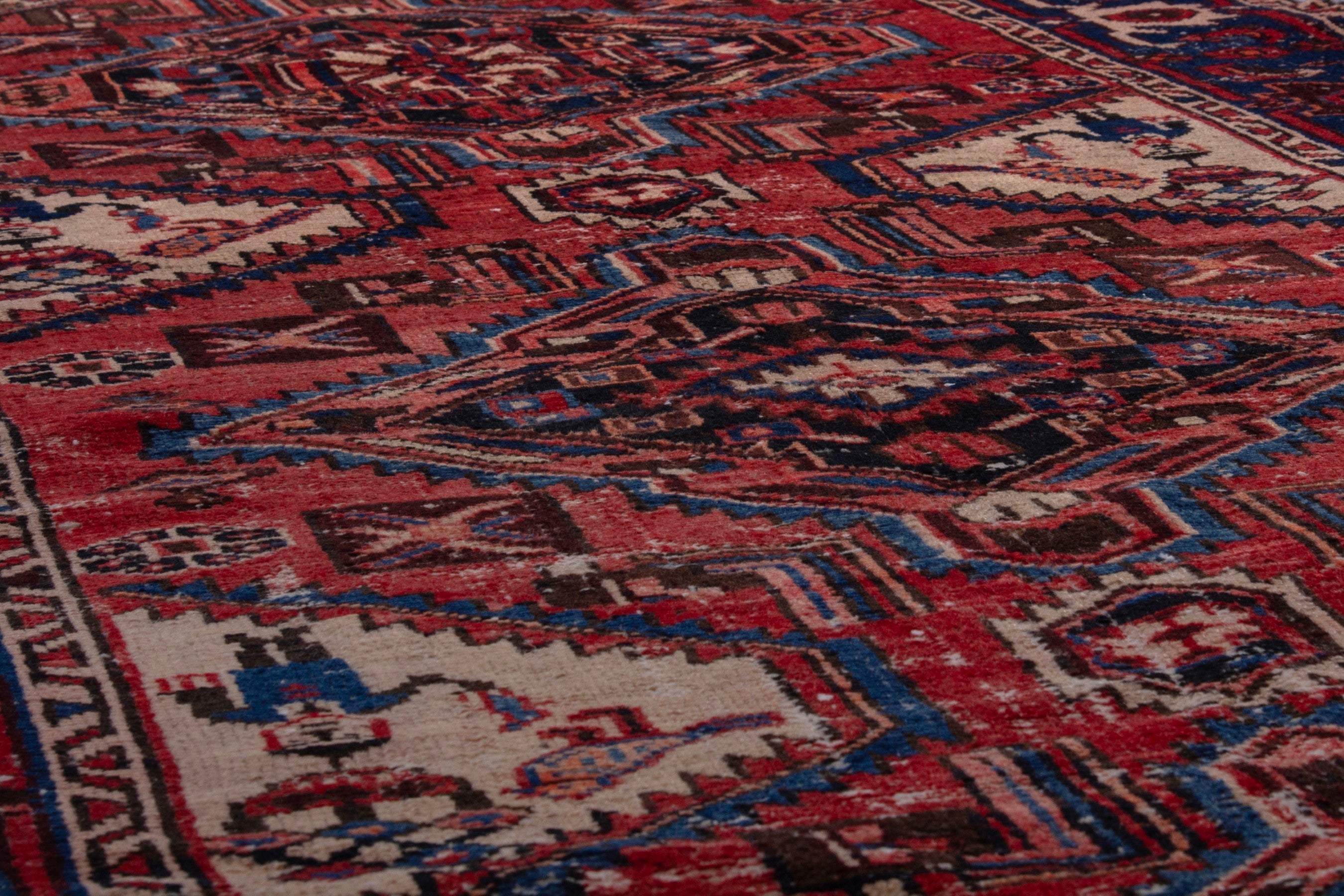 Persian Zanjan runner rug in faded red and dark blue, view 10 of 19