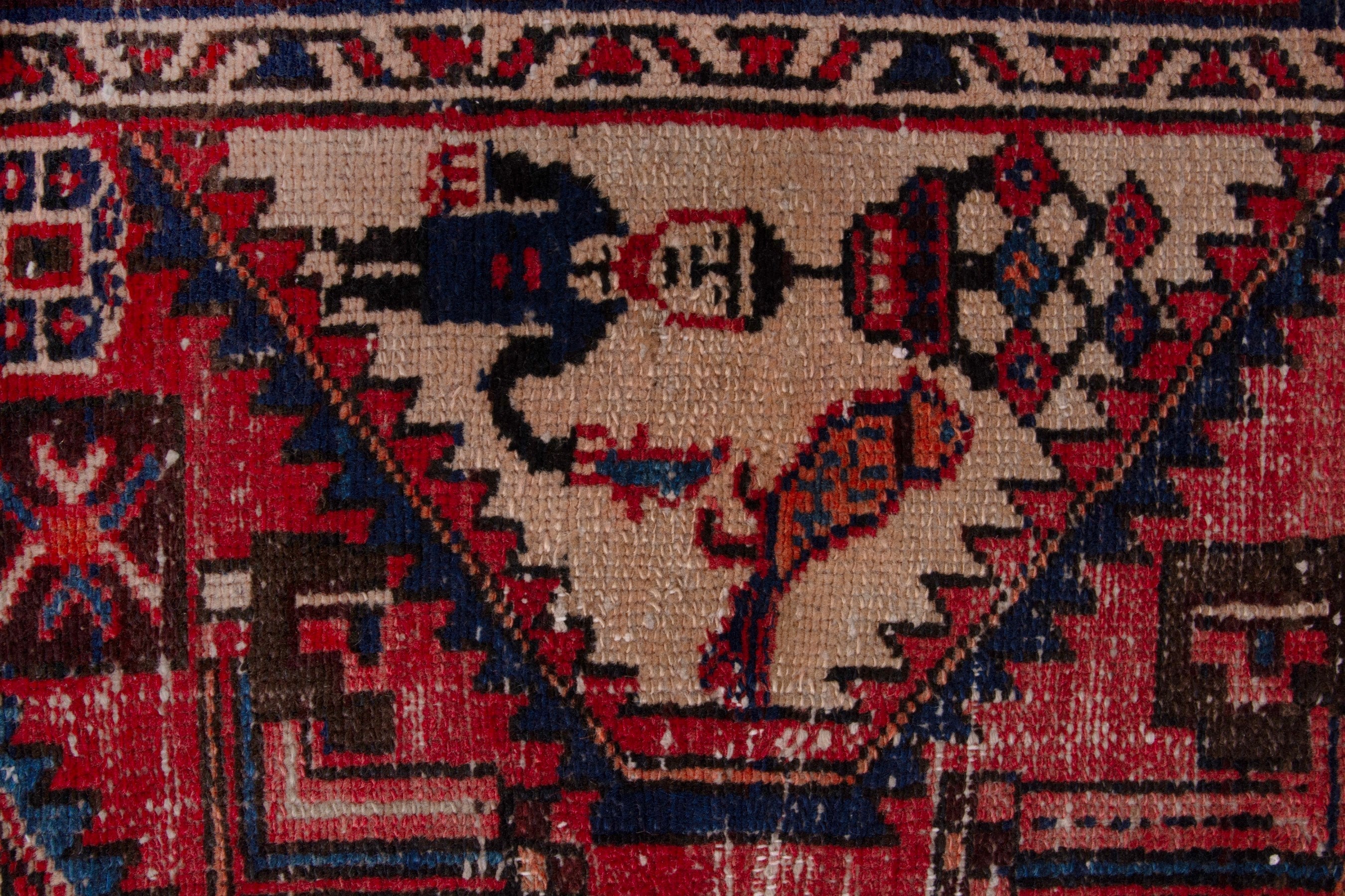 Persian Zanjan runner rug in faded red and dark blue, view 13 of 19