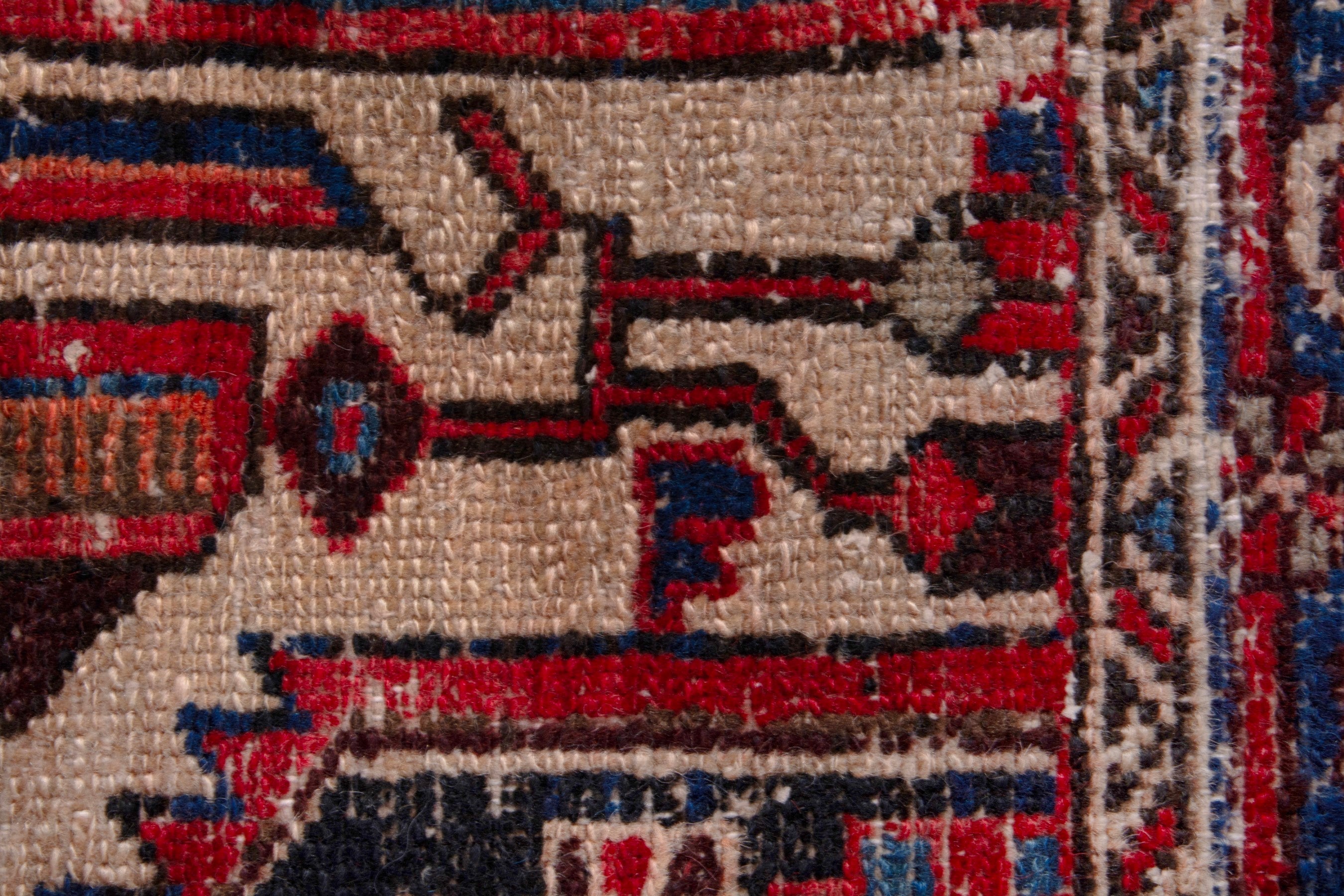 Persian Zanjan runner rug in faded red and dark blue, view 14 of 19