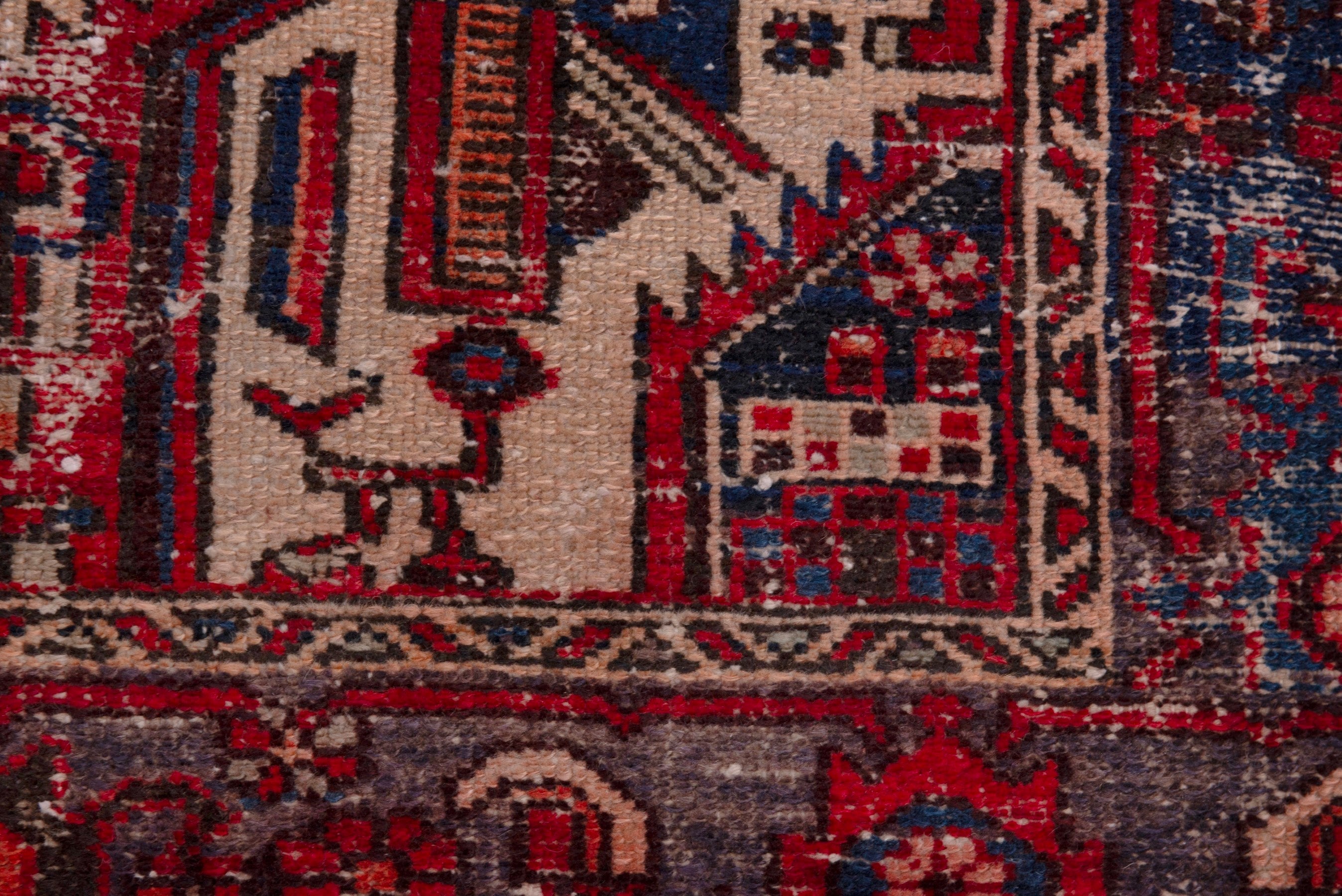 Persian Zanjan runner rug in faded red and dark blue, view 15 of 19