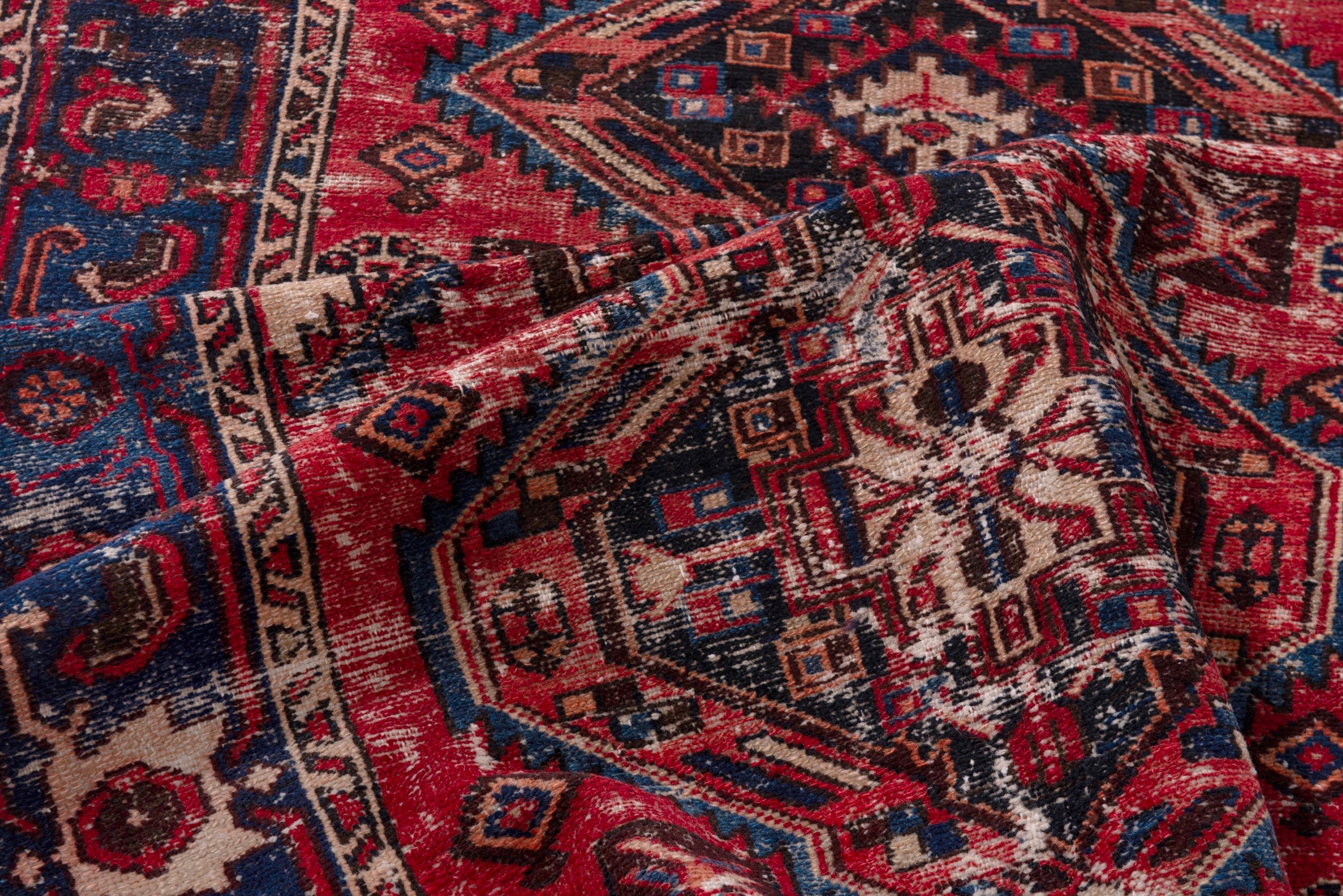 Persian Zanjan runner rug in faded red and dark blue, view 16 of 19