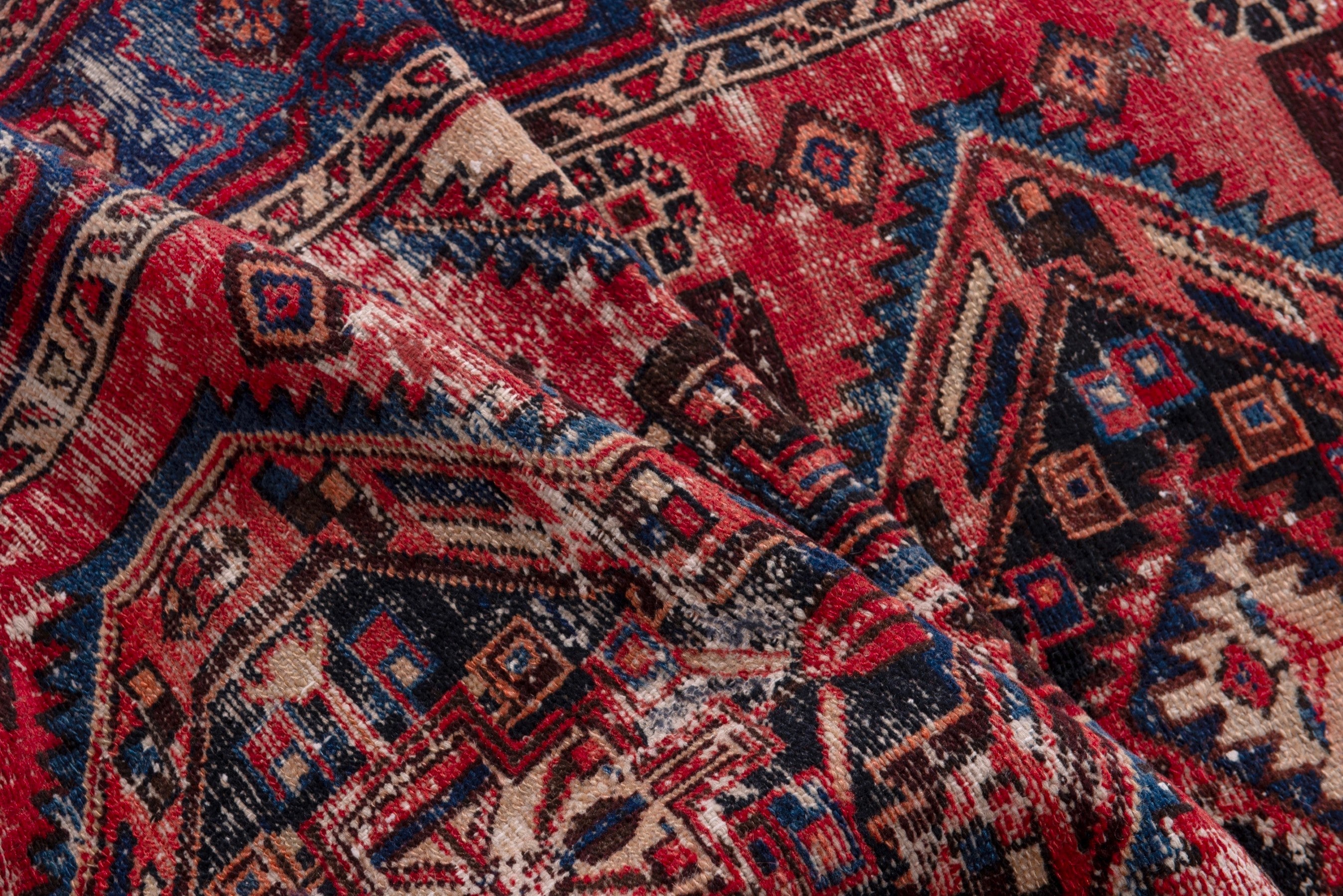 Persian Zanjan runner rug in faded red and dark blue, view 17 of 19