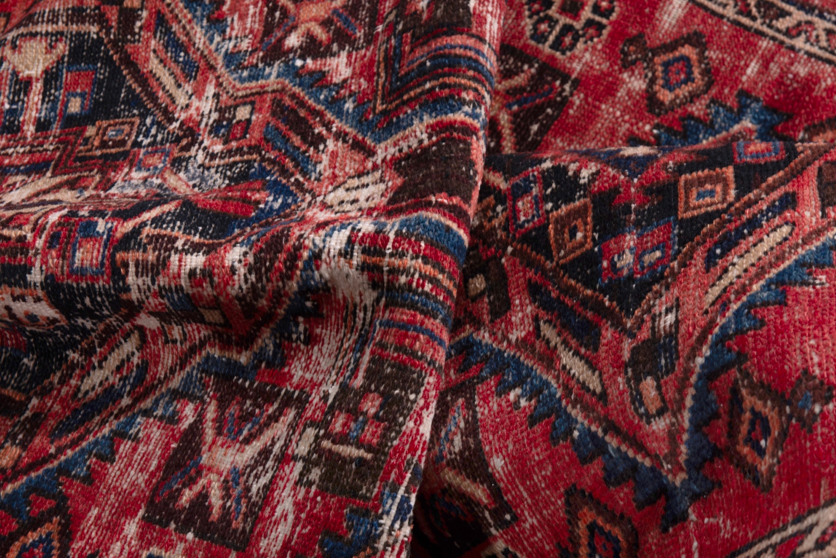 Persian Zanjan runner rug in faded red and dark blue, view 18 of 19