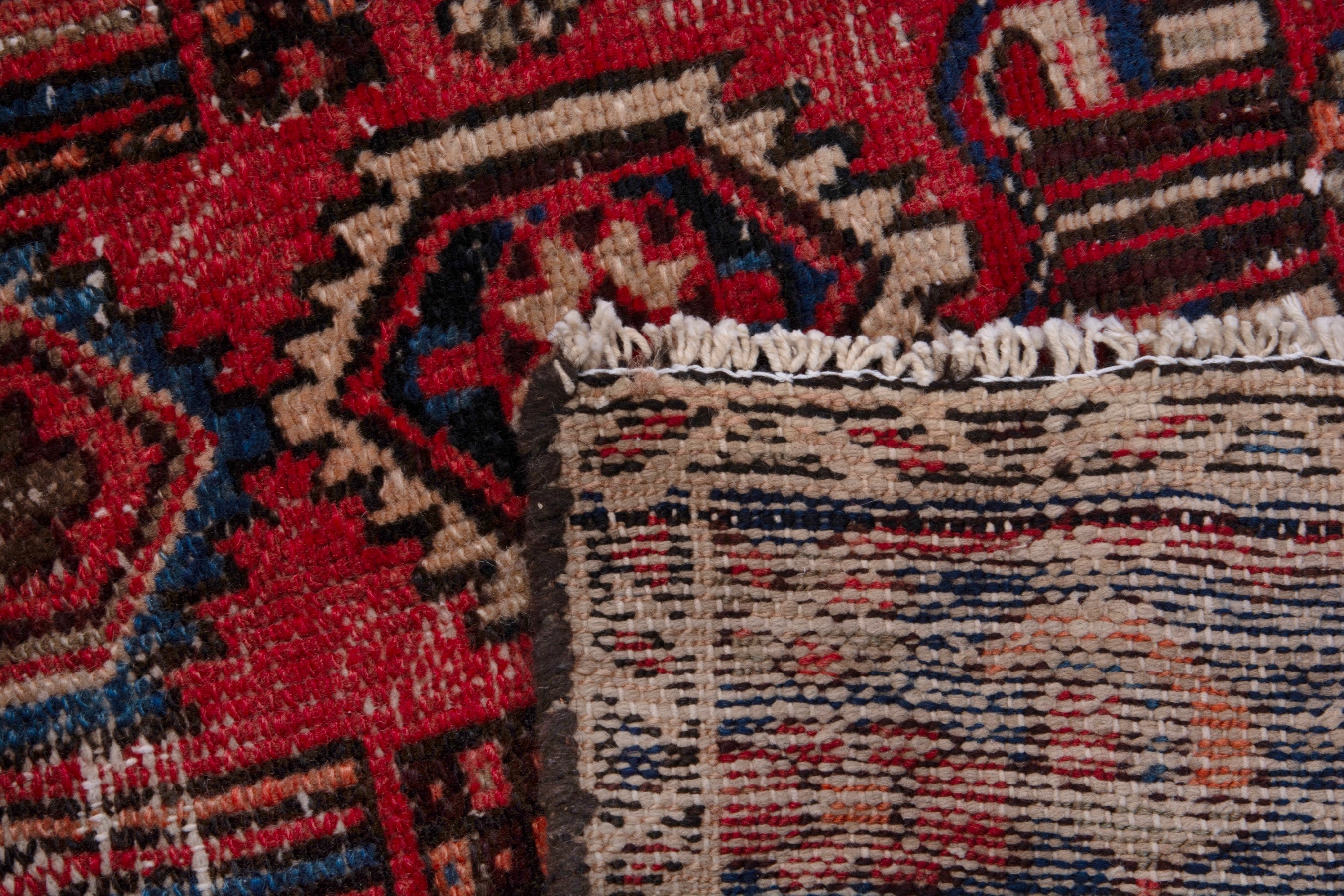 Persian Zanjan runner rug in faded red and dark blue, view 19 of 19