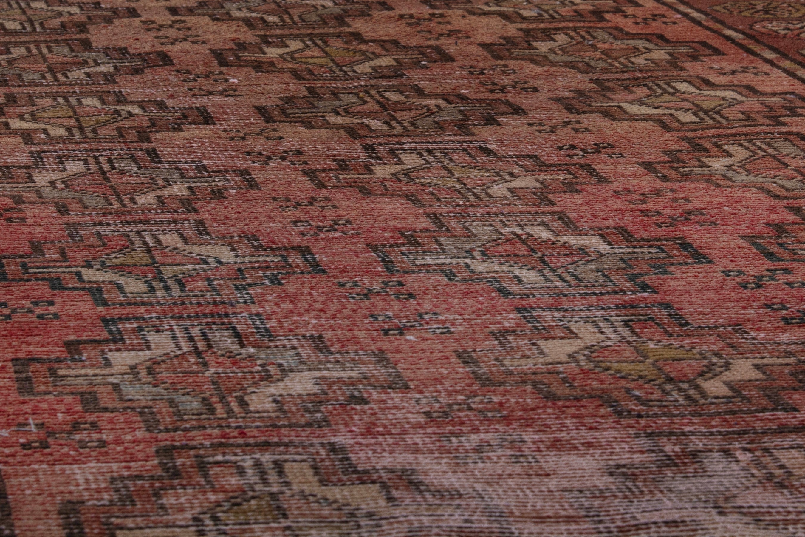 Persian Torkaman runner rug in faded red and muted pink, view 10 of 18