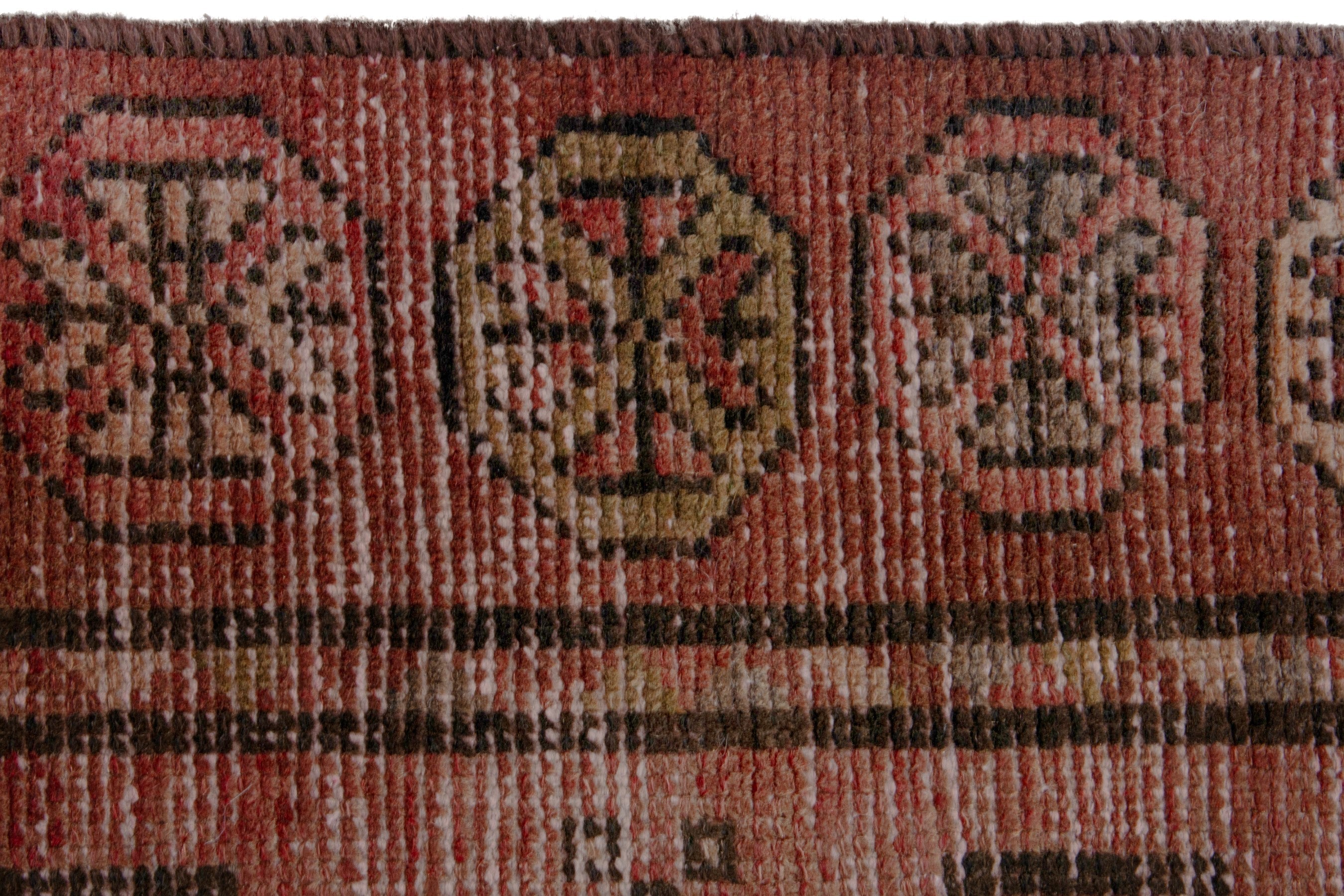 Persian Torkaman runner rug in faded red and muted pink, view 11 of 18