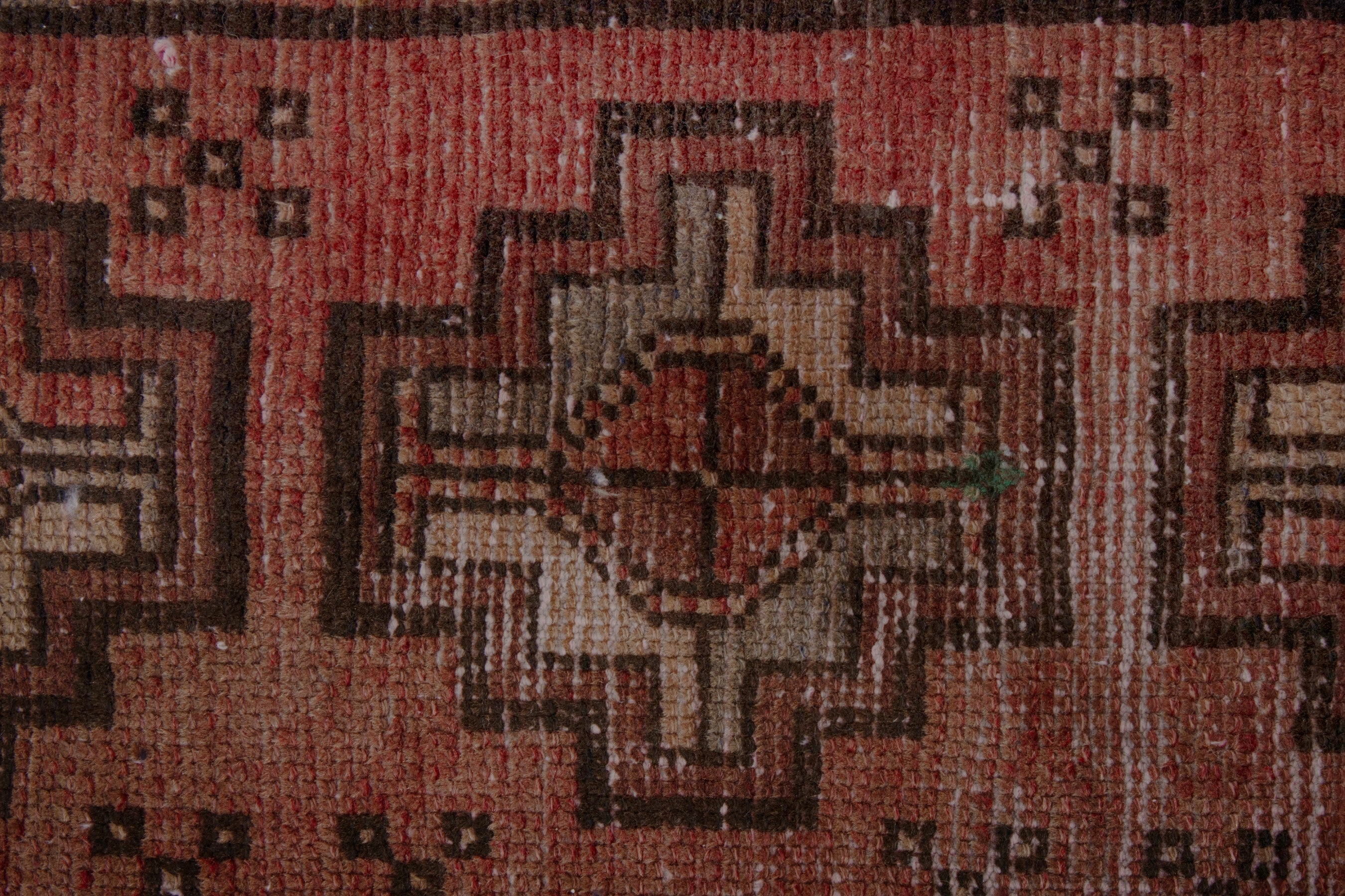 Persian Torkaman runner rug in faded red and muted pink, view 12 of 18