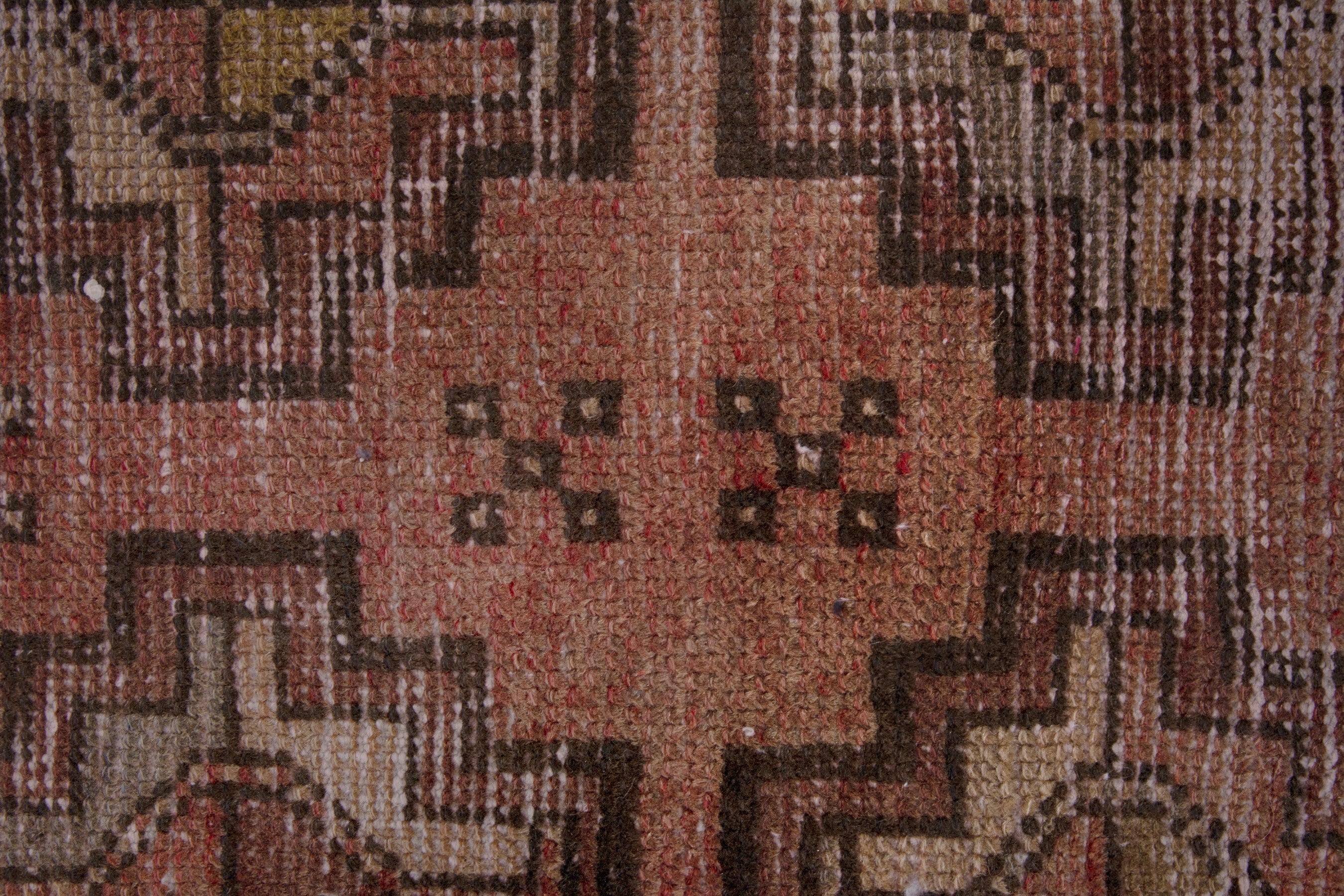 Persian Torkaman runner rug in faded red and muted pink, view 13 of 18