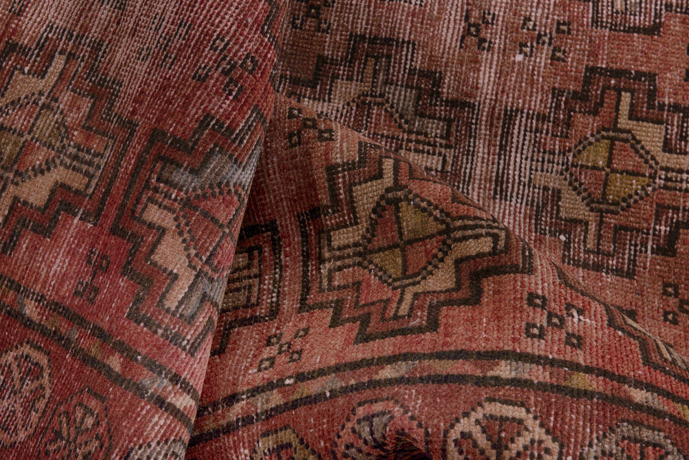 Persian Torkaman runner rug in faded red and muted pink, view 16 of 18