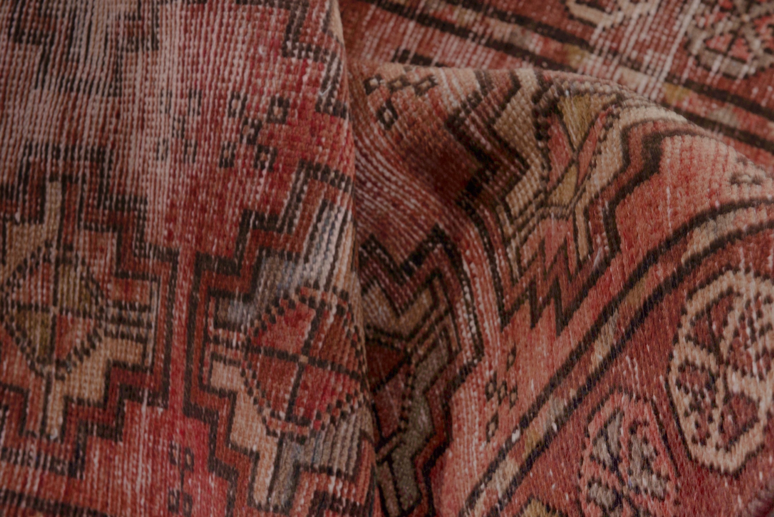 Persian Torkaman runner rug in faded red and muted pink, view 17 of 18