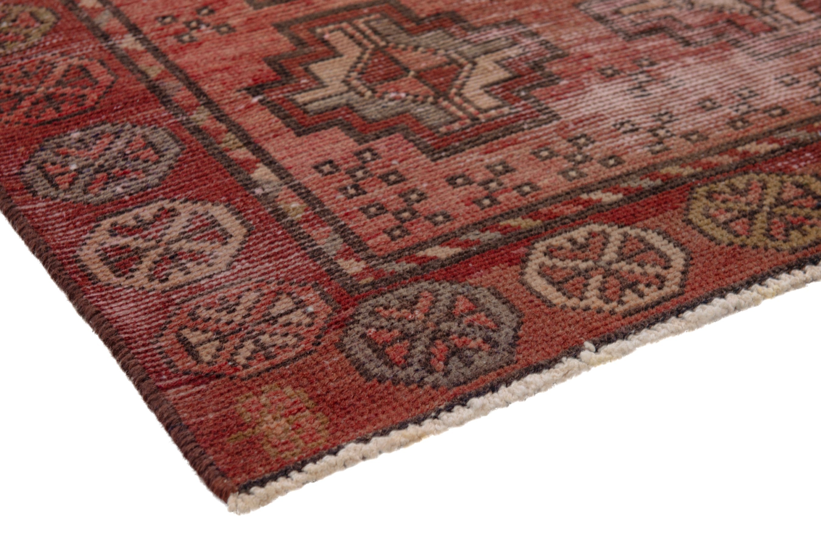 Persian Torkaman runner rug in faded red and muted pink, view 4 of 18