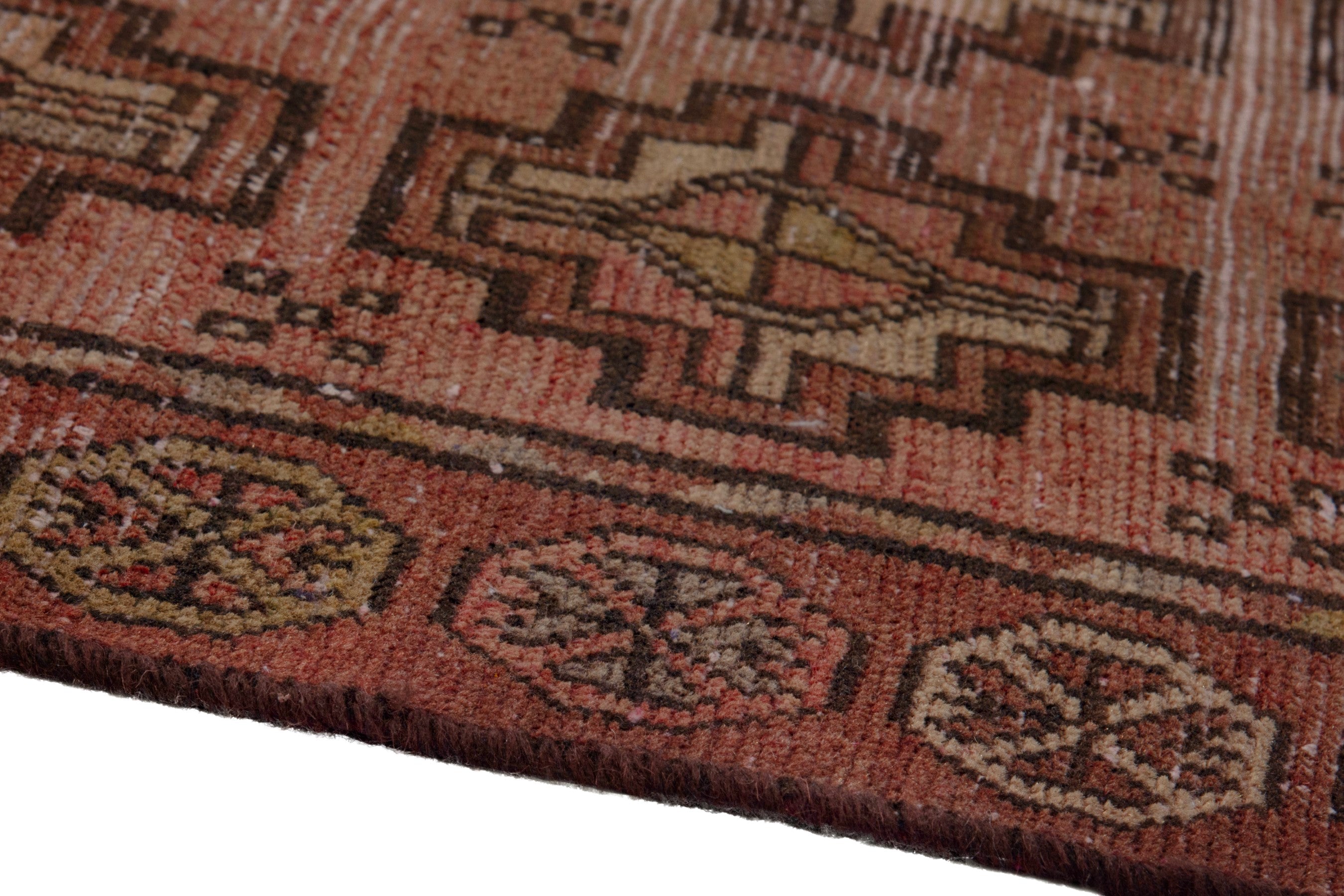 Persian Torkaman runner rug in faded red and muted pink, view 8 of 18