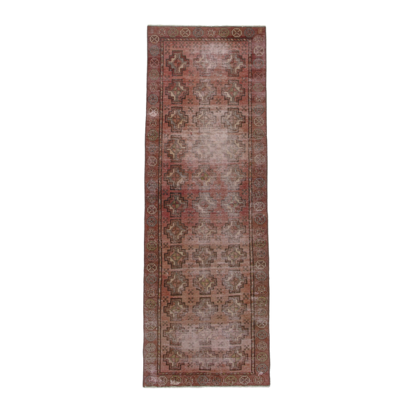 Persian Torkaman runner rug in faded red and muted pink, 3'2" x 9'9"