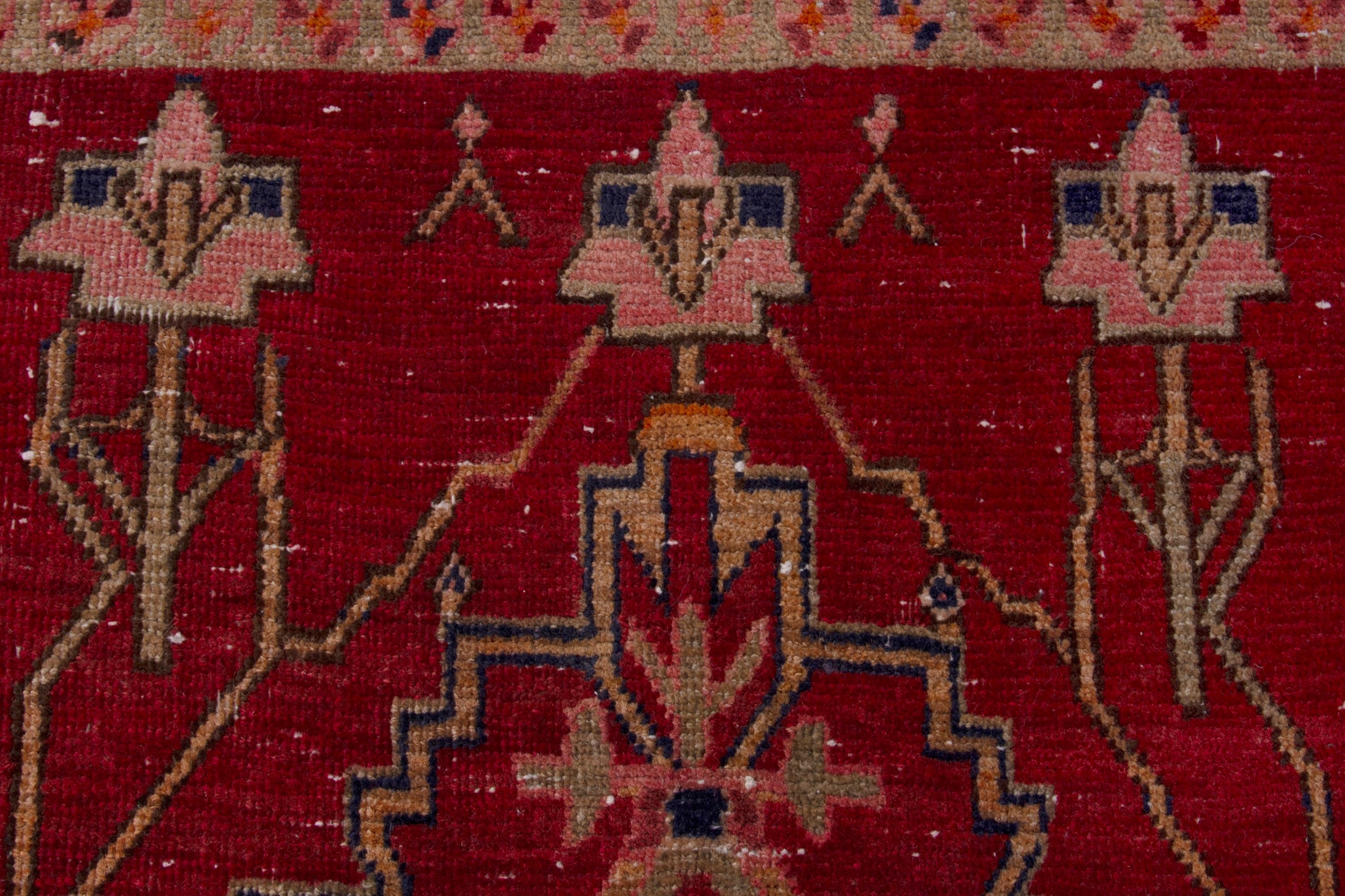 Persian Ardabil runner rug in deep red and muted pink, view 12 of 18