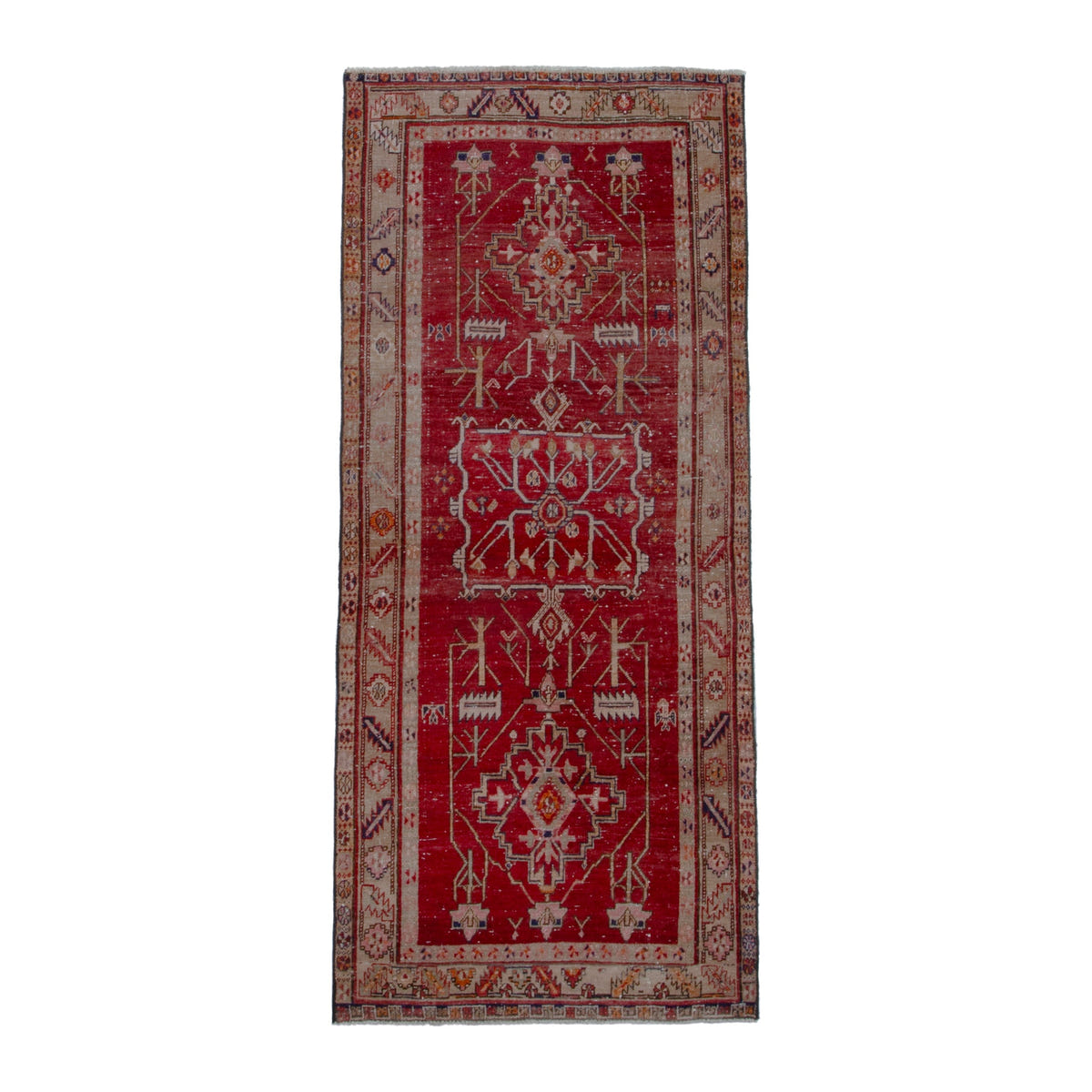 Persian Ardabil runner rug in deep red and muted pink, 3'6" x 7'10"