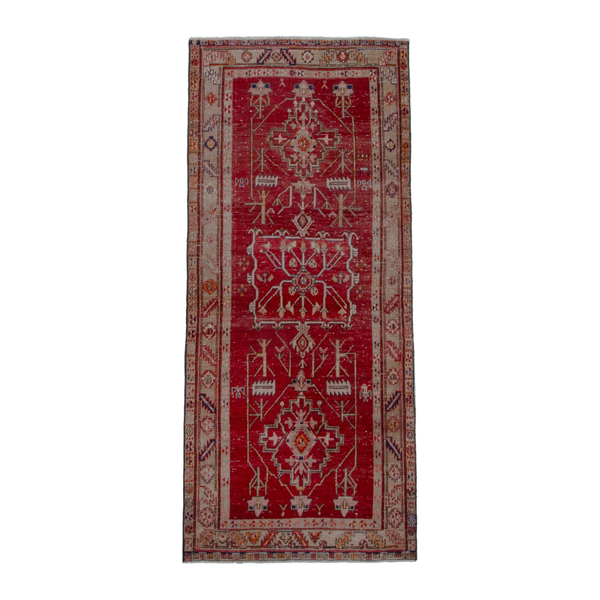 Persian Ardabil runner rug in deep red and muted pink, 3'6" x 7'10"