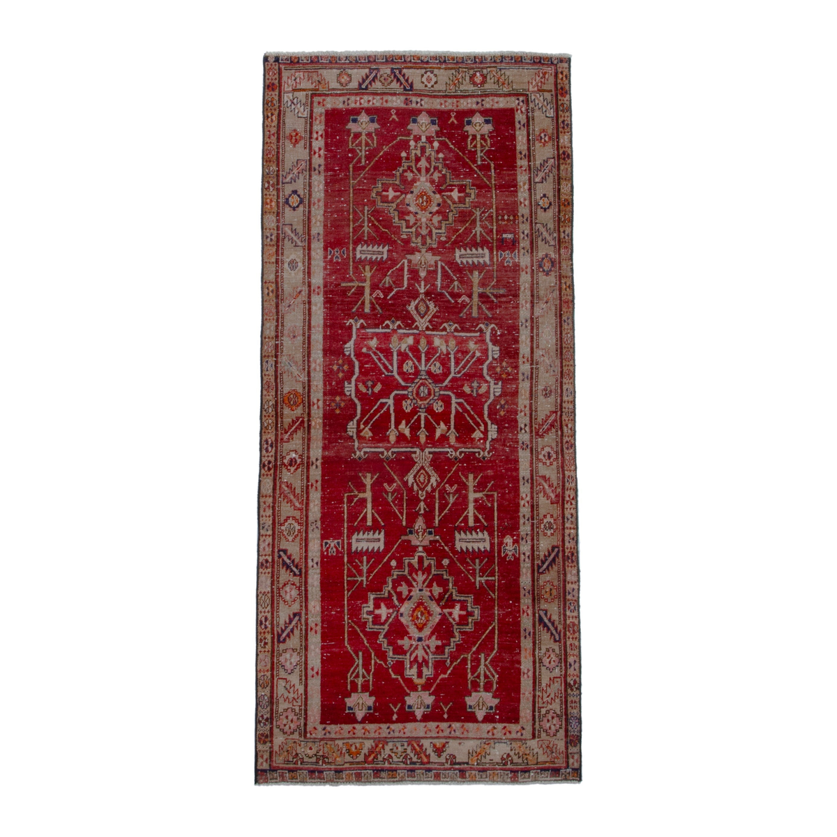 Persian Ardabil runner rug in deep red and muted pink, 3'6" x 7'10"