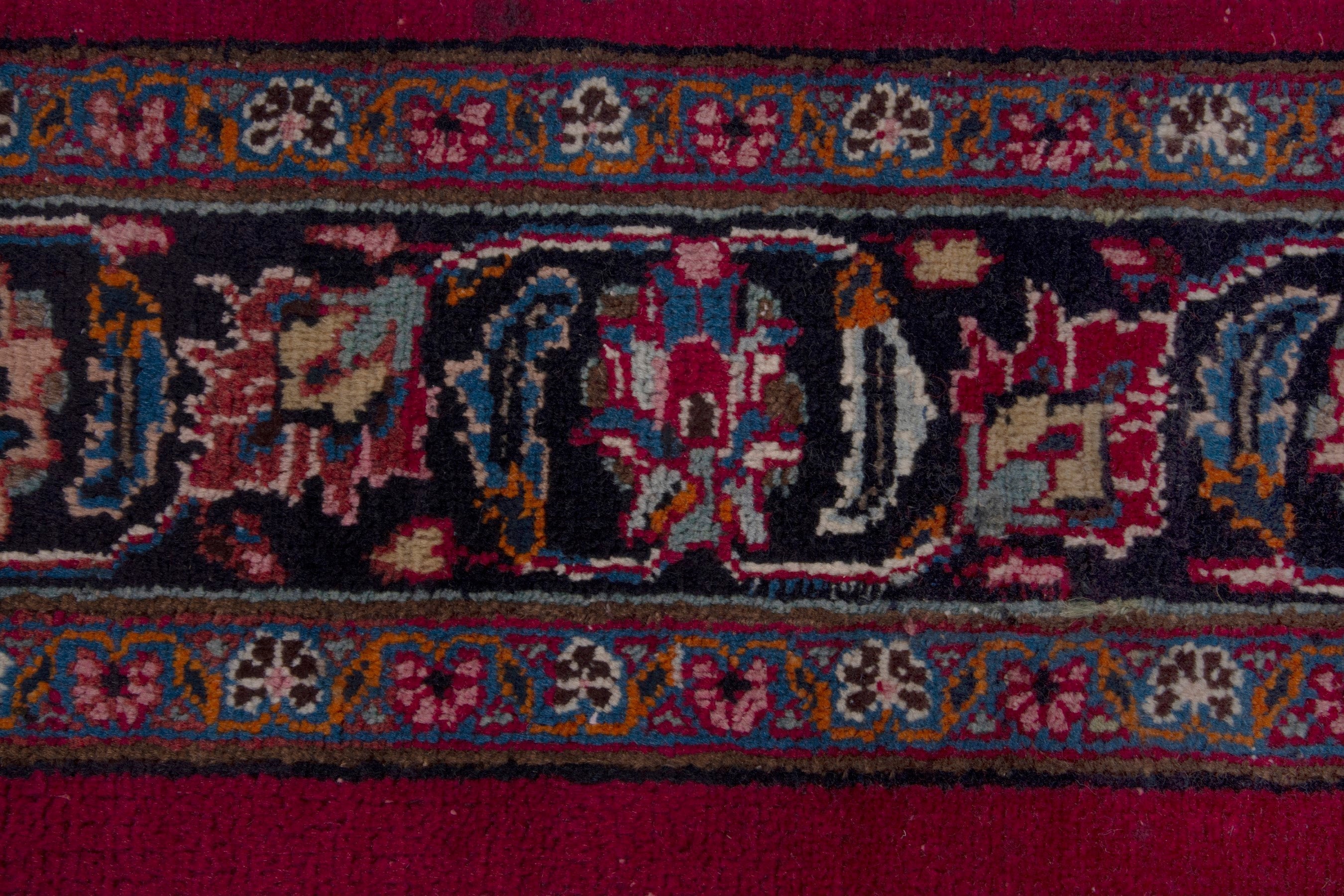 Persian Mashhad runner rug in burgundy and faded red, view 12 of 17