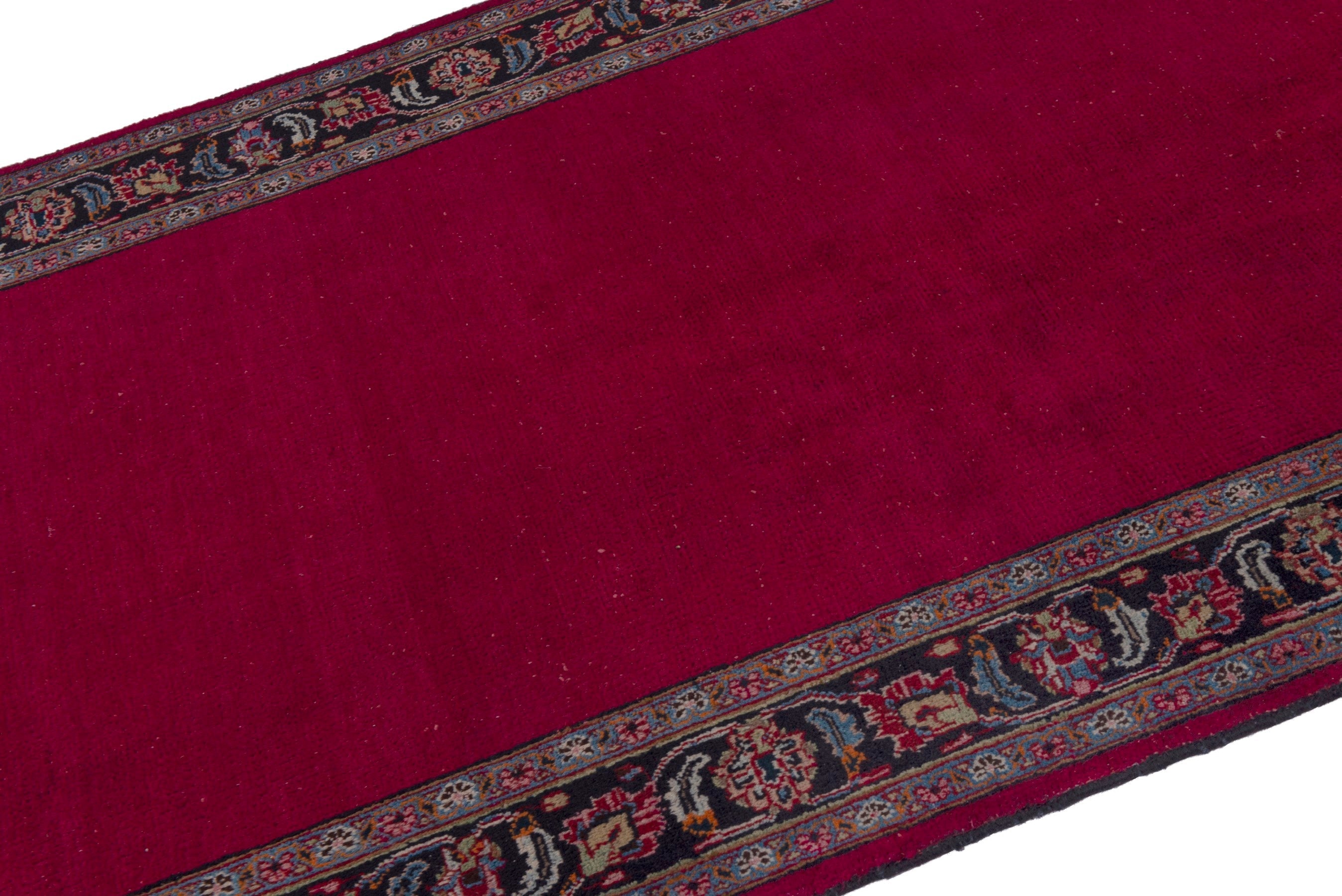 Persian Mashhad runner rug in burgundy and faded red, view 6 of 17
