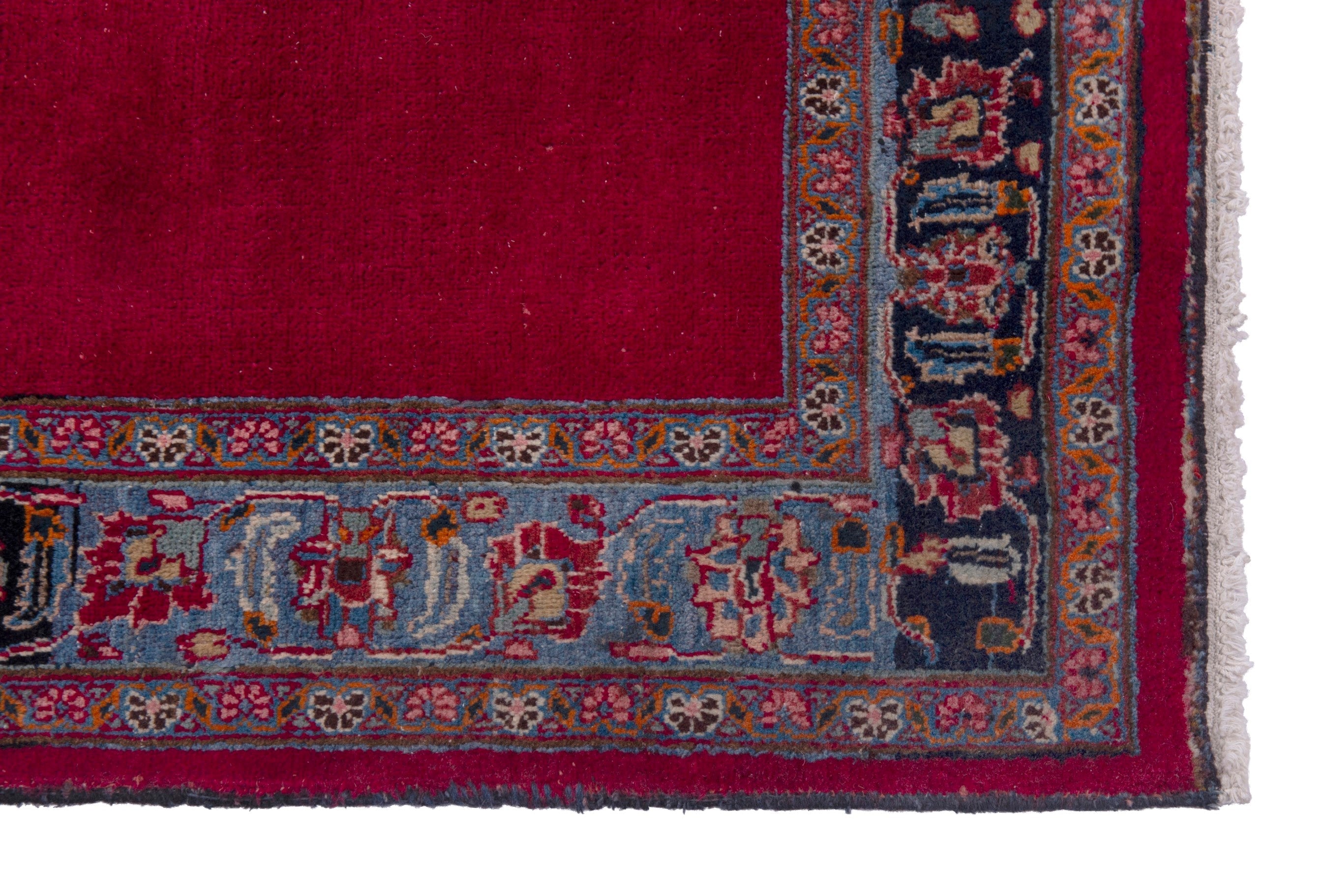 Persian Mashhad runner rug in burgundy and faded red, view 5 of 17