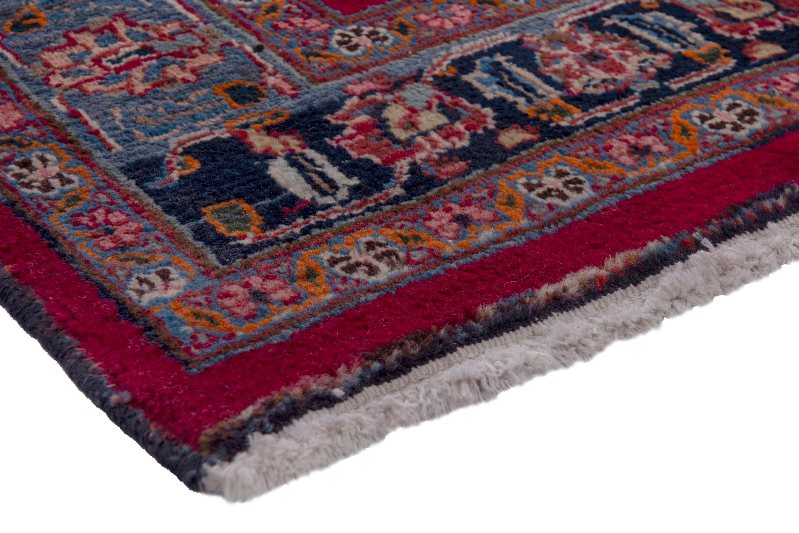 Persian Mashhad runner rug in burgundy and faded red, view 4 of 17