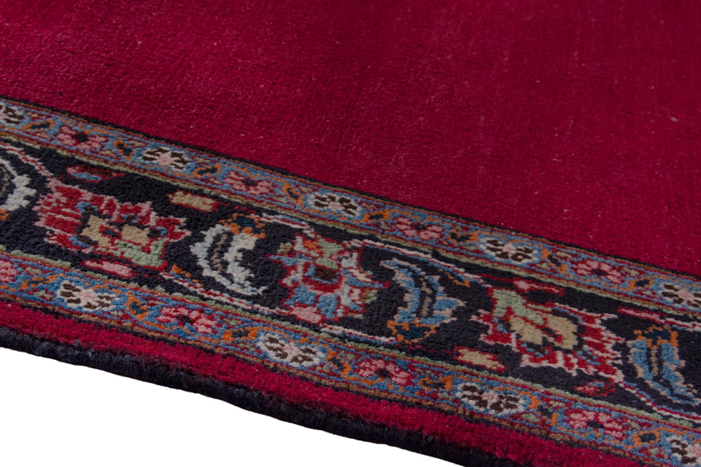 Persian Mashhad runner rug in burgundy and faded red, view 8 of 17