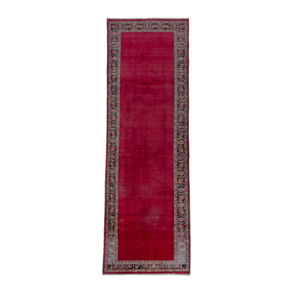 Persian Mashhad runner rug in burgundy and faded red, 3'11" x 12'8"