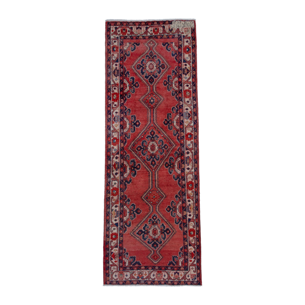 Persian Mahal runner rug in deep red and faded red, 3'5" x 10'