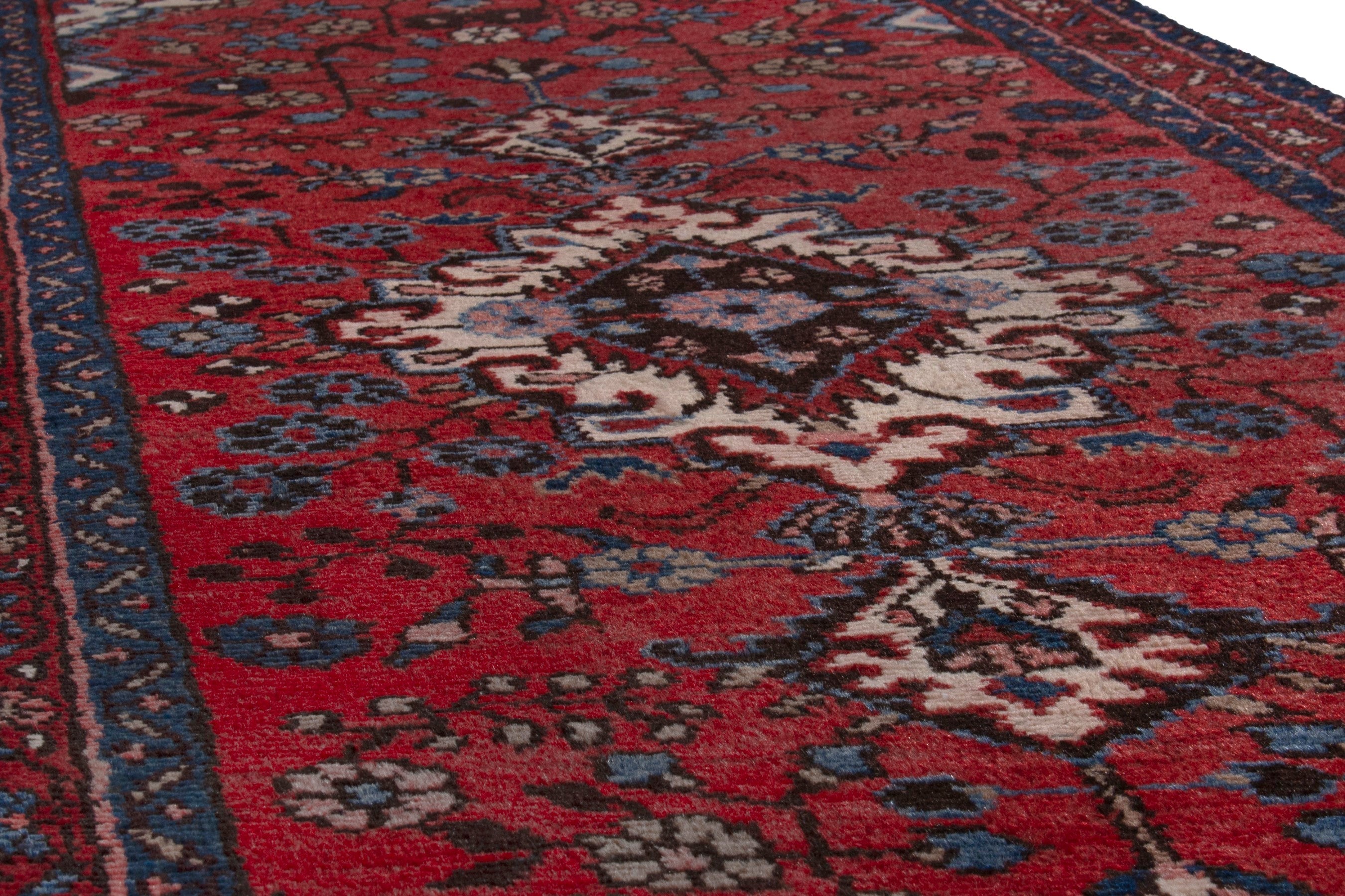 Persian Hamedan runner rug in deep red and cream, view 10 of 17