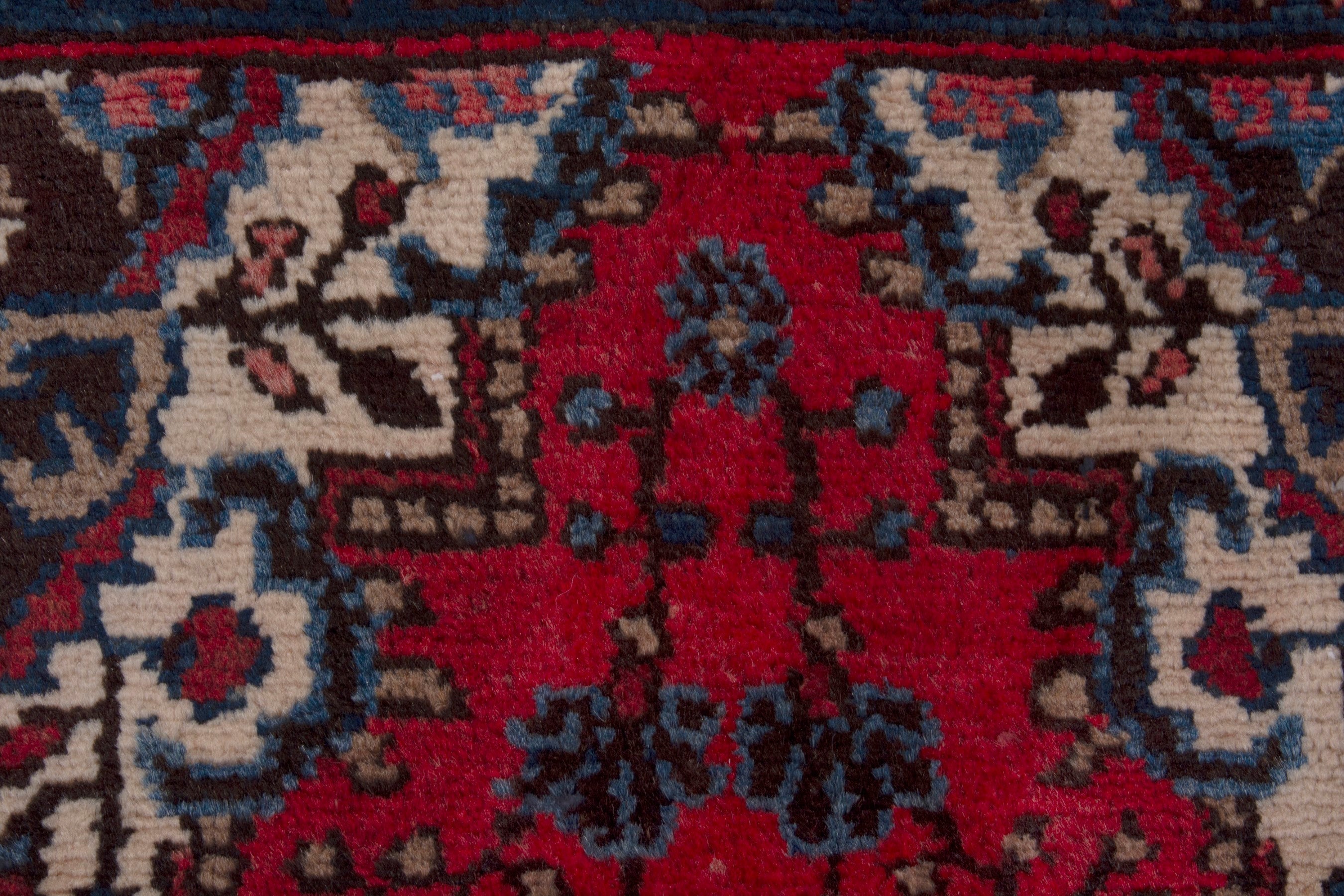 Persian Hamedan runner rug in deep red and cream, view 12 of 17