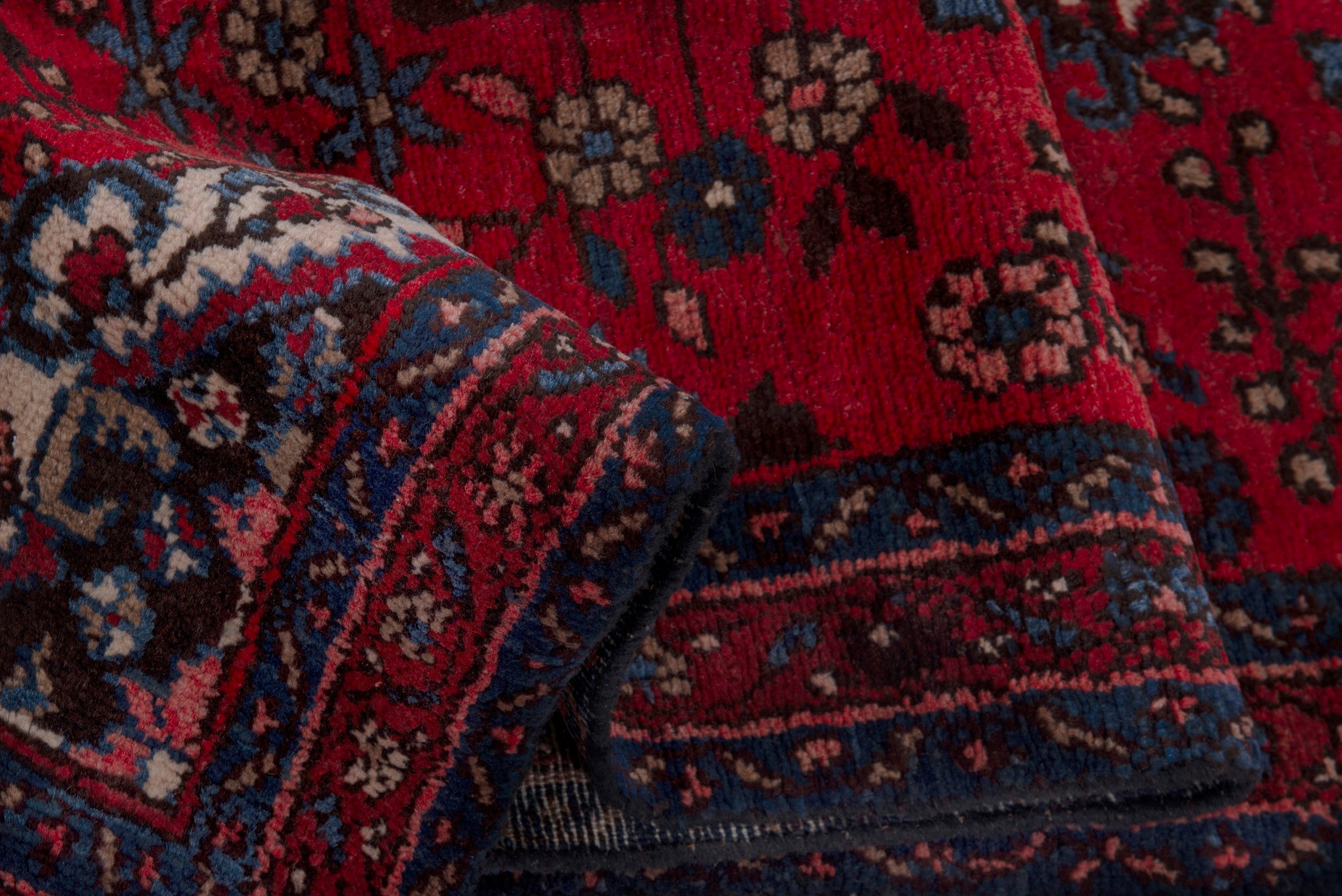 Persian Hamedan runner rug in deep red and cream, view 16 of 17