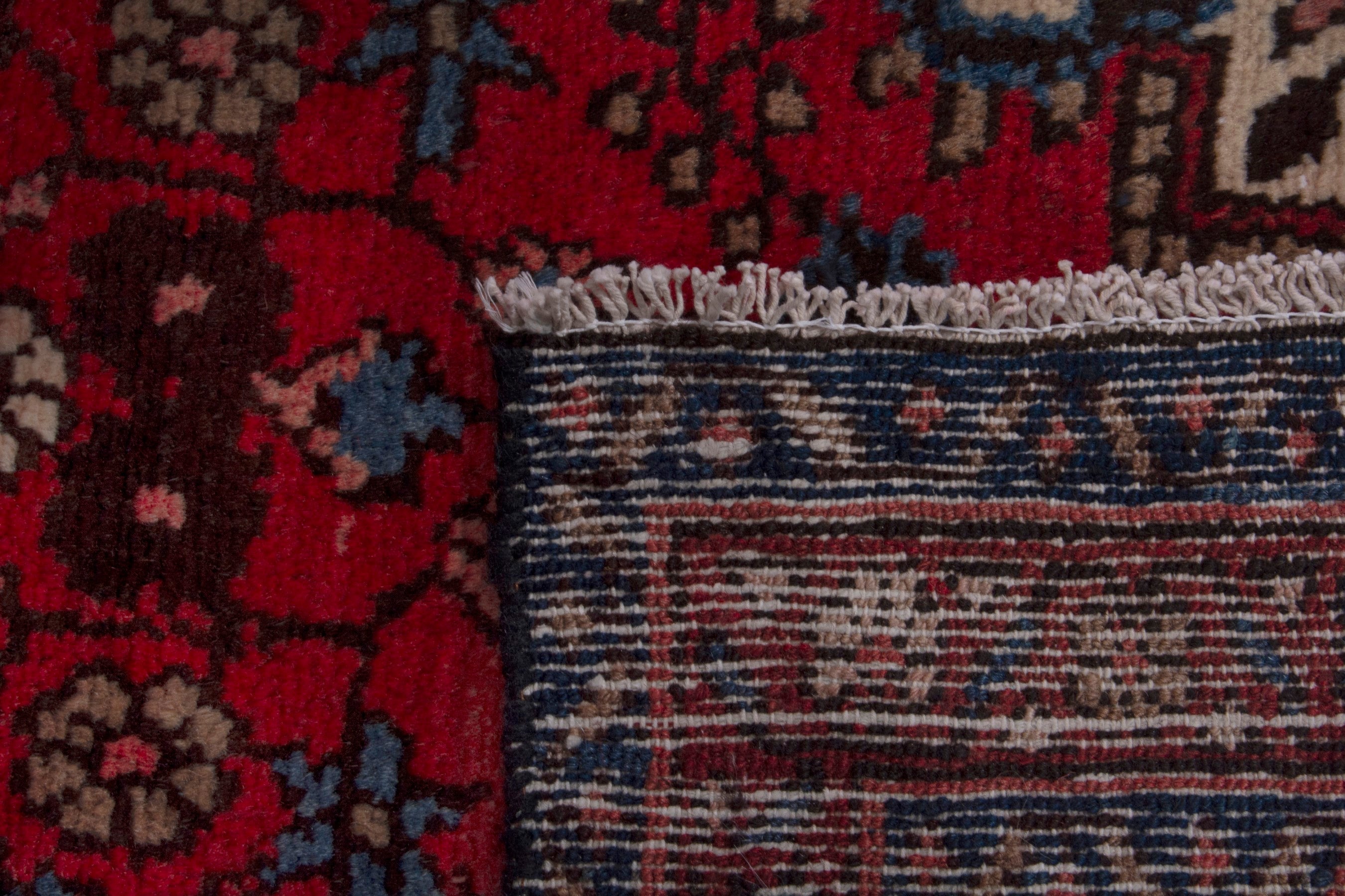 Persian Hamedan runner rug in deep red and cream, view 17 of 17
