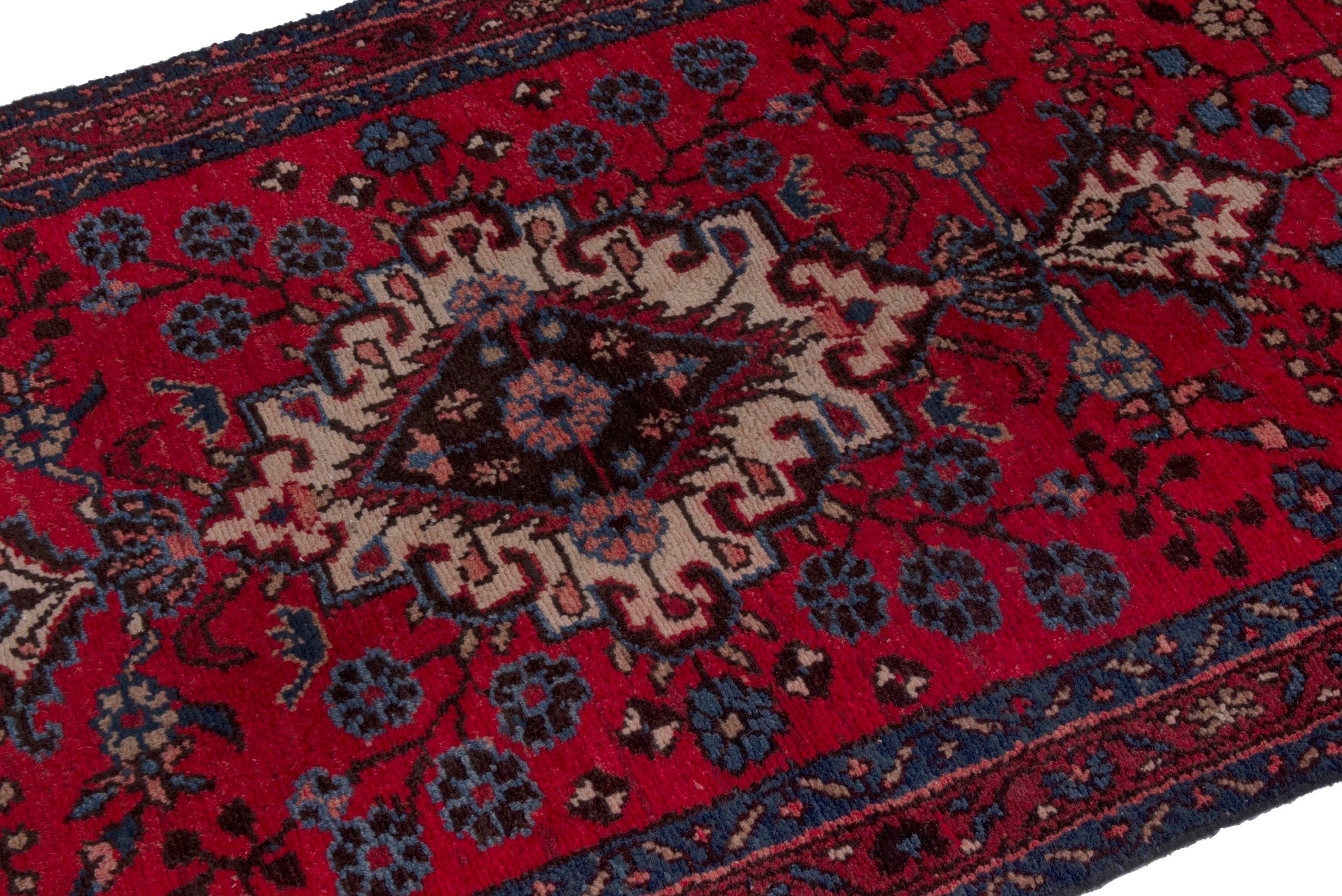 Persian Hamedan runner rug in deep red and cream, view 6 of 17