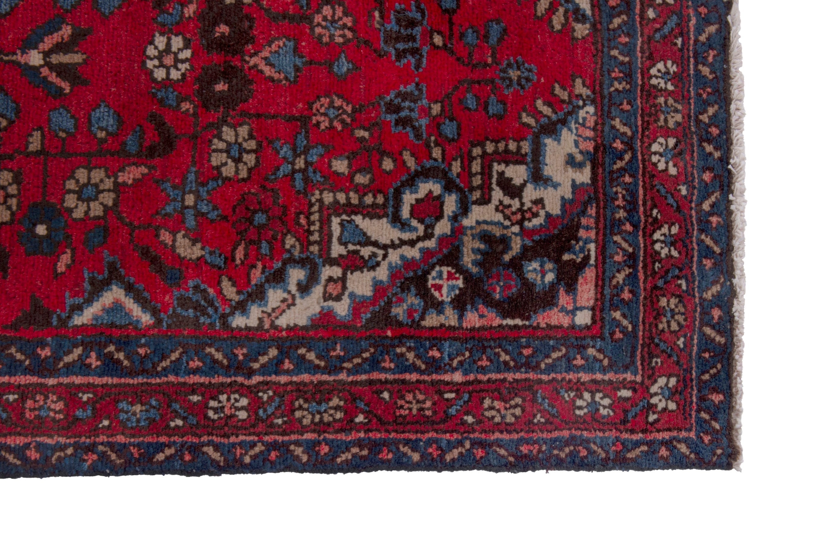 Persian Hamedan runner rug in deep red and cream, view 5 of 17