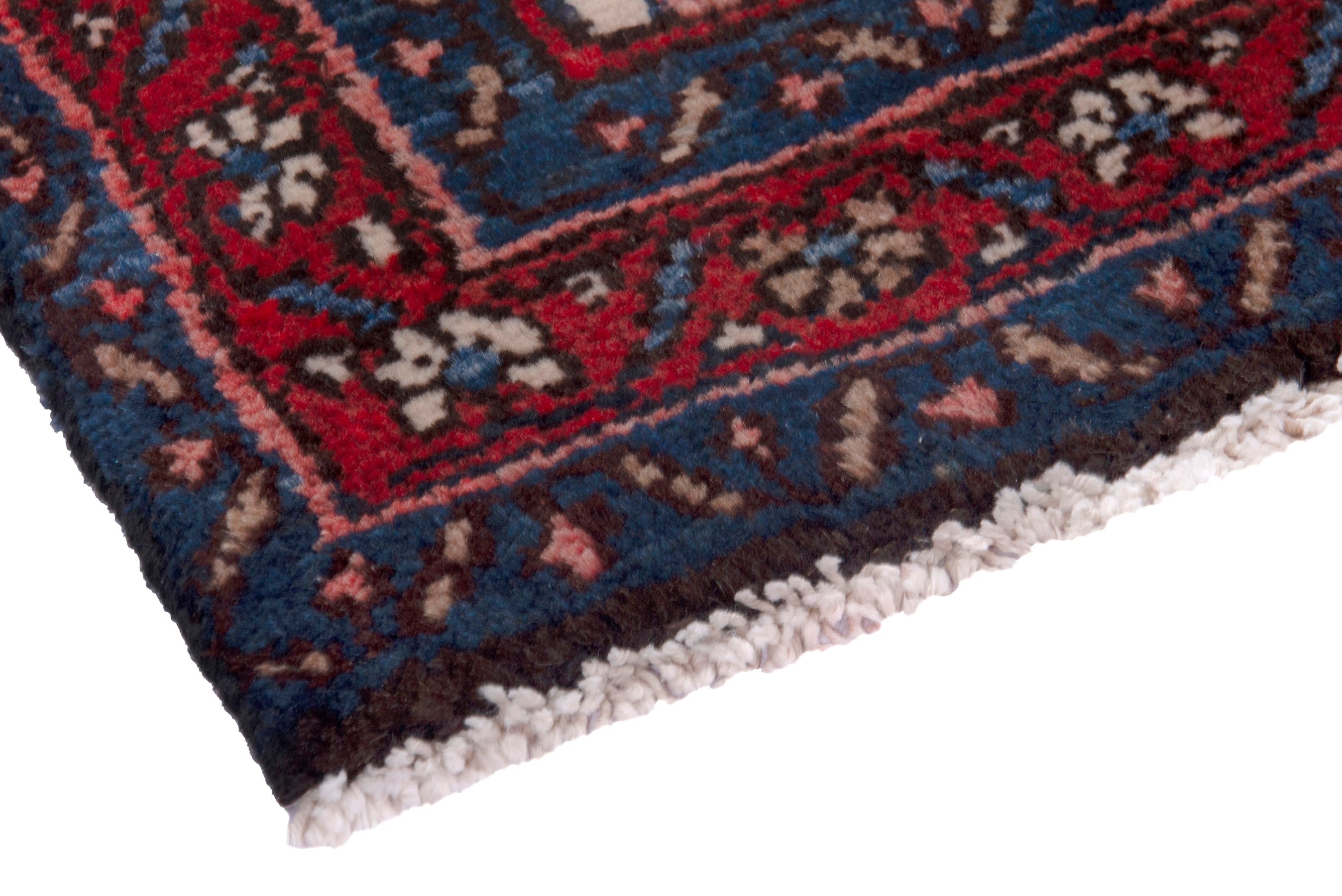 Persian Hamedan runner rug in deep red and cream, view 4 of 17