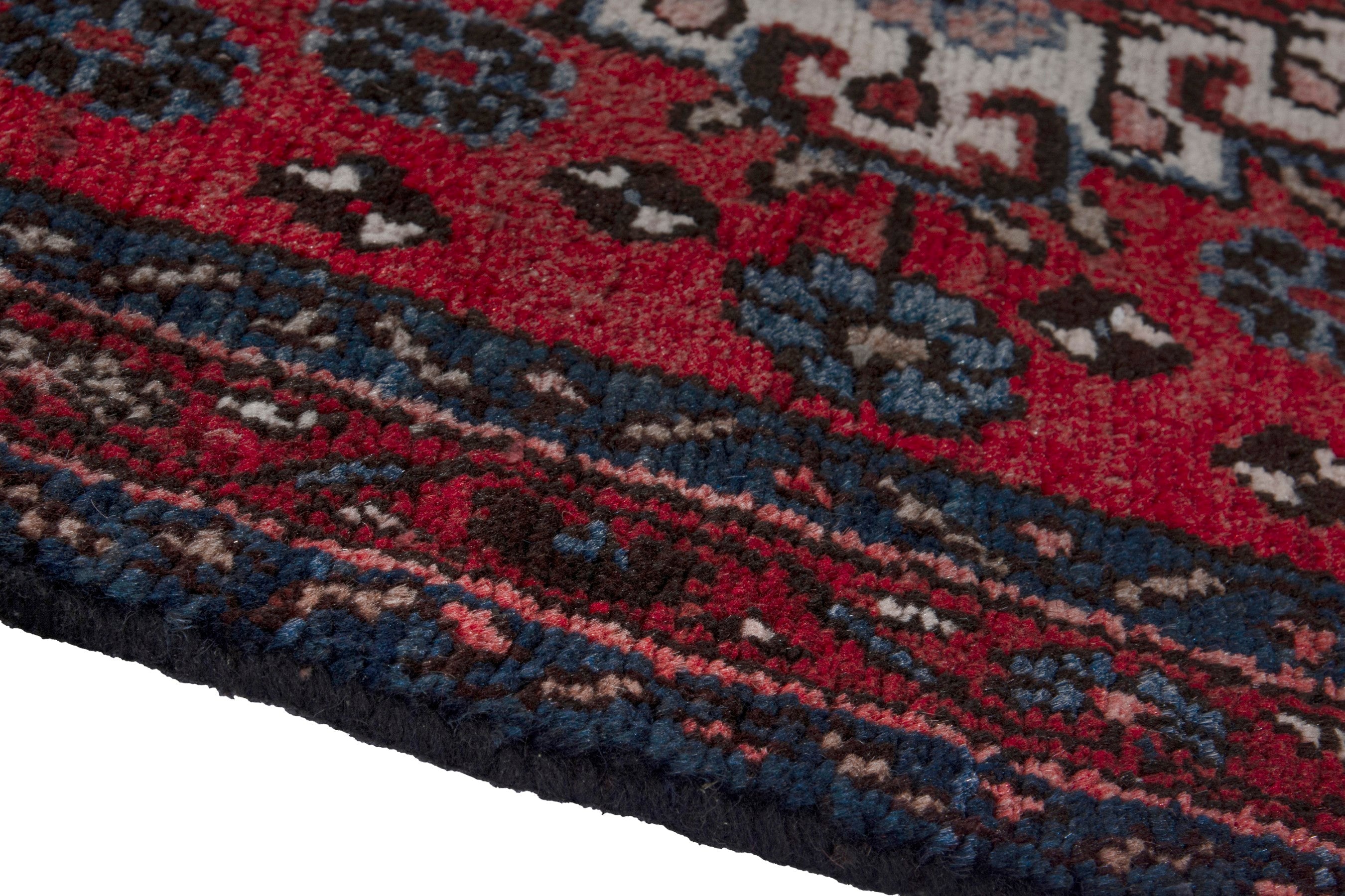 Persian Hamedan runner rug in deep red and cream, view 8 of 17