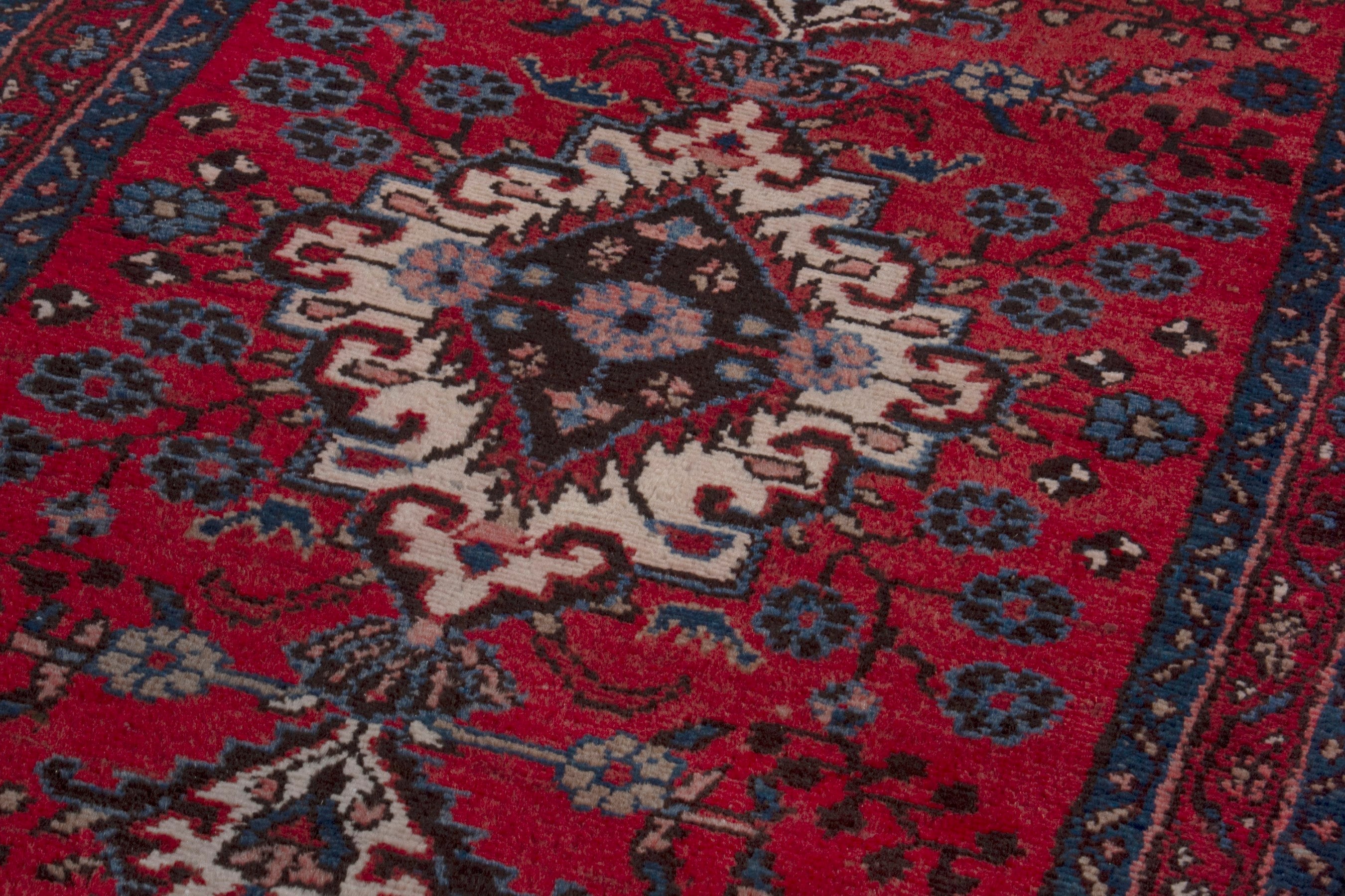 Persian Hamedan runner rug in deep red and cream, view 9 of 17