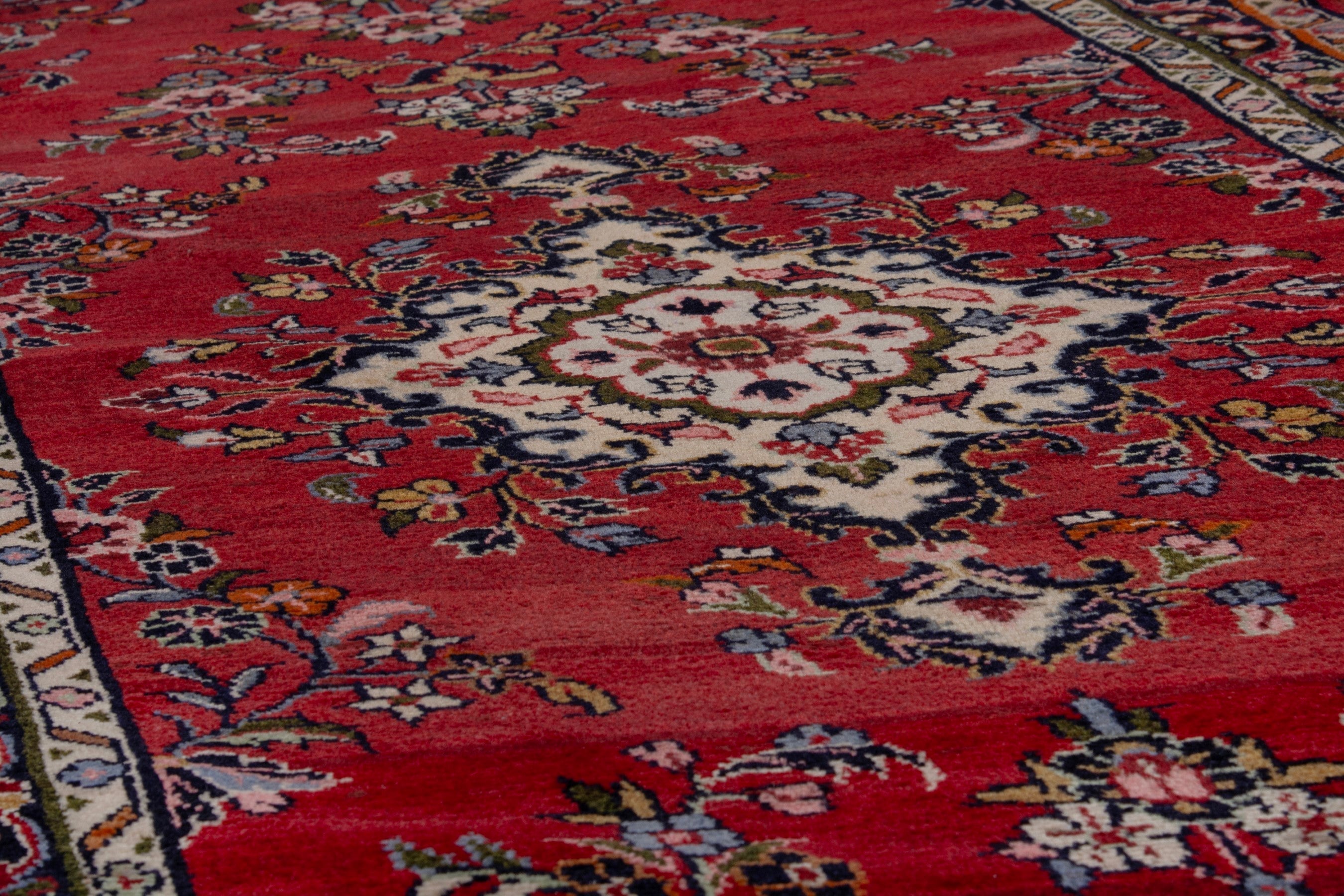 Persian Hamedan runner rug in deep red and ivory, view 10 of 18