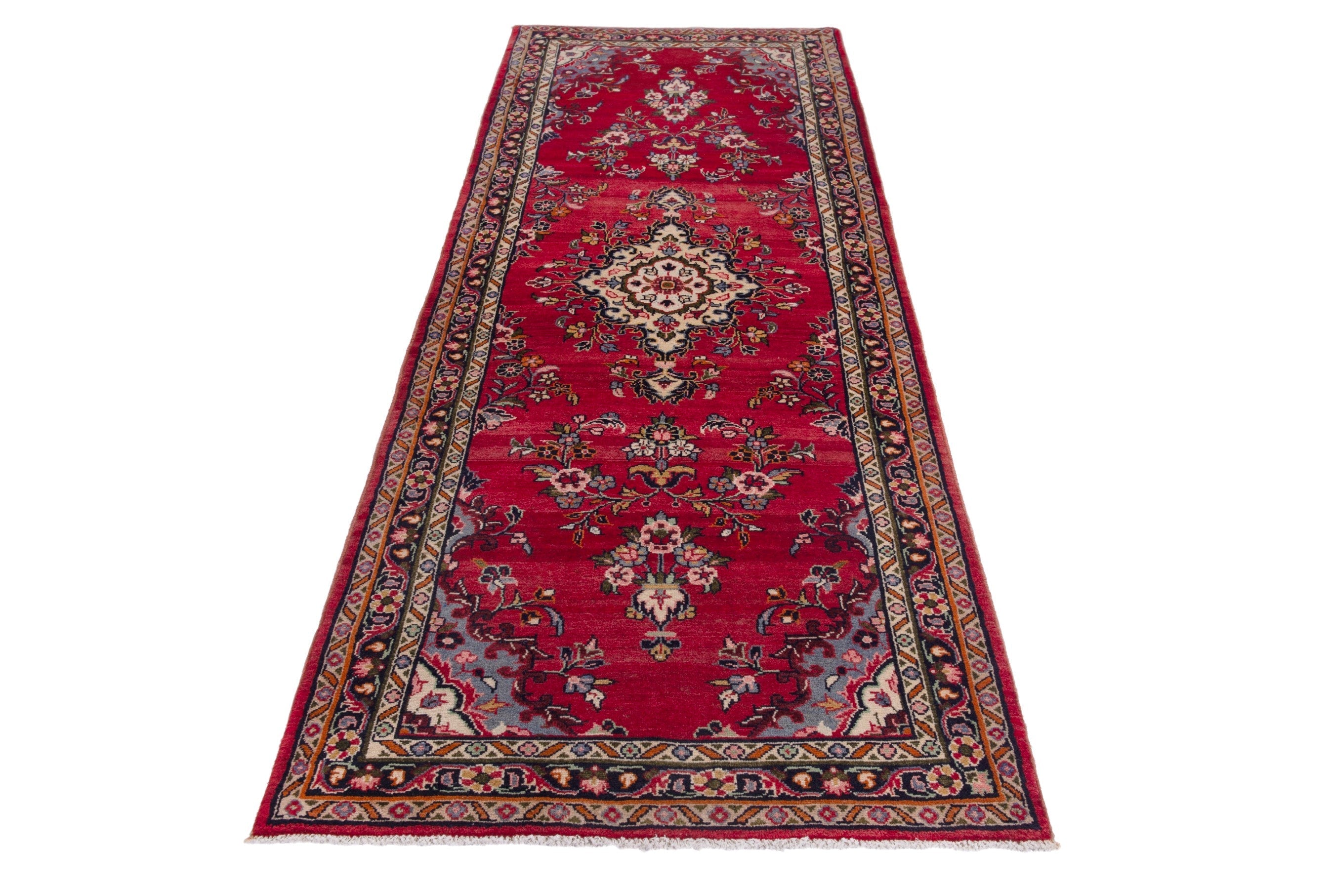 Persian Hamedan runner rug in deep red and ivory, view 2 of 18