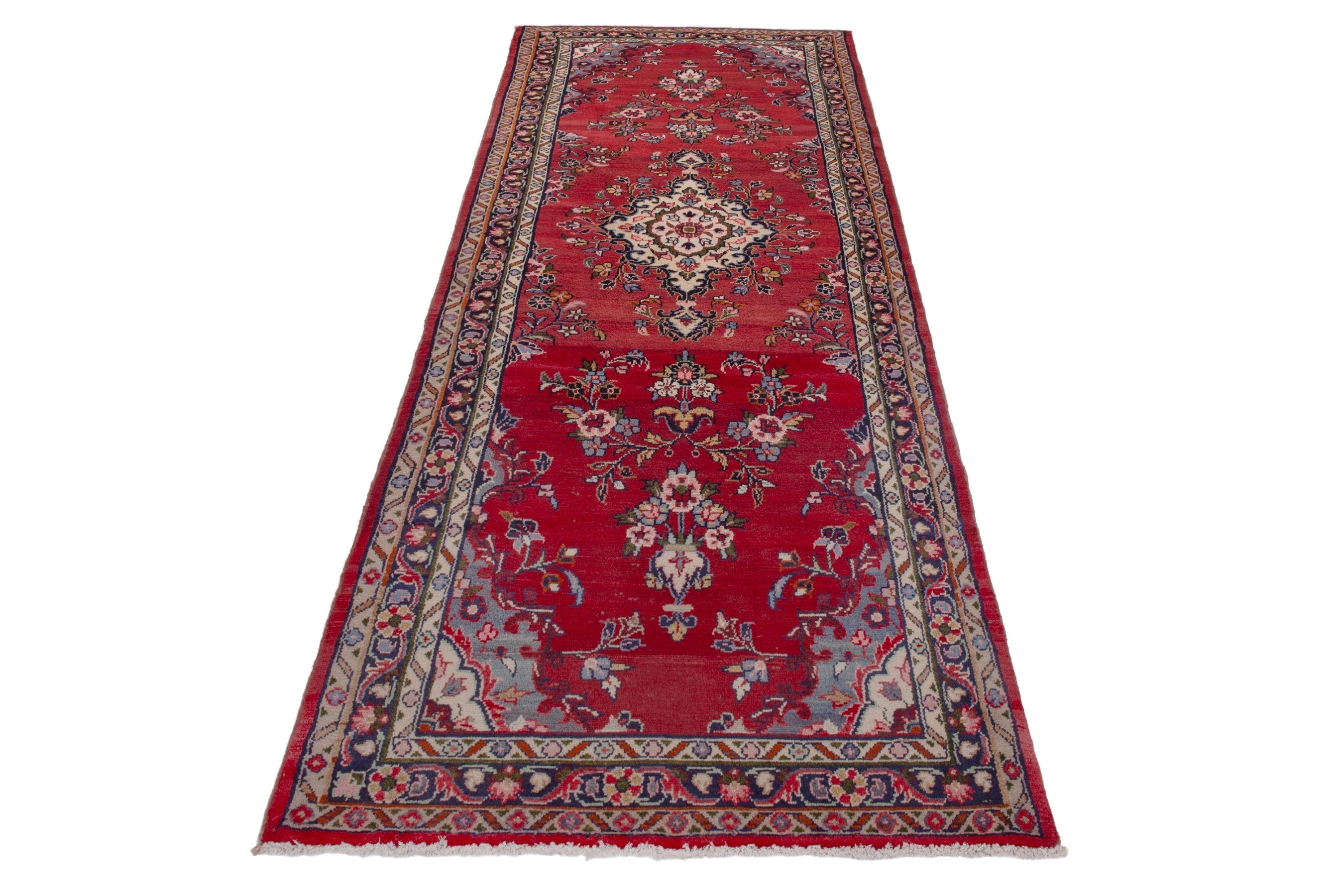 Persian Hamedan runner rug in deep red and ivory, view 3 of 18